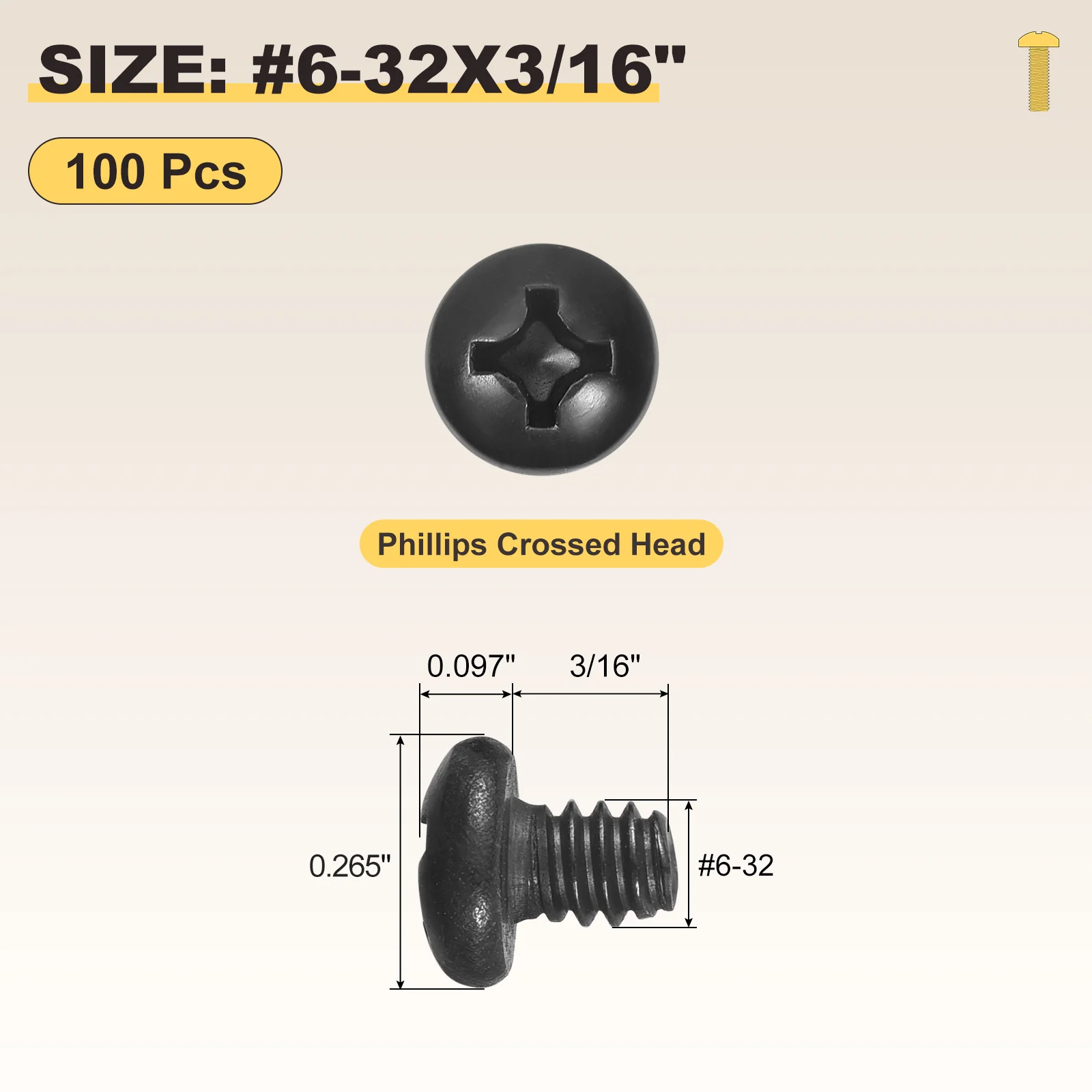 Phillips Pan Head Bolts #6-32x3/16" 100Pcs Stainless Steel for Door Window - Image 2