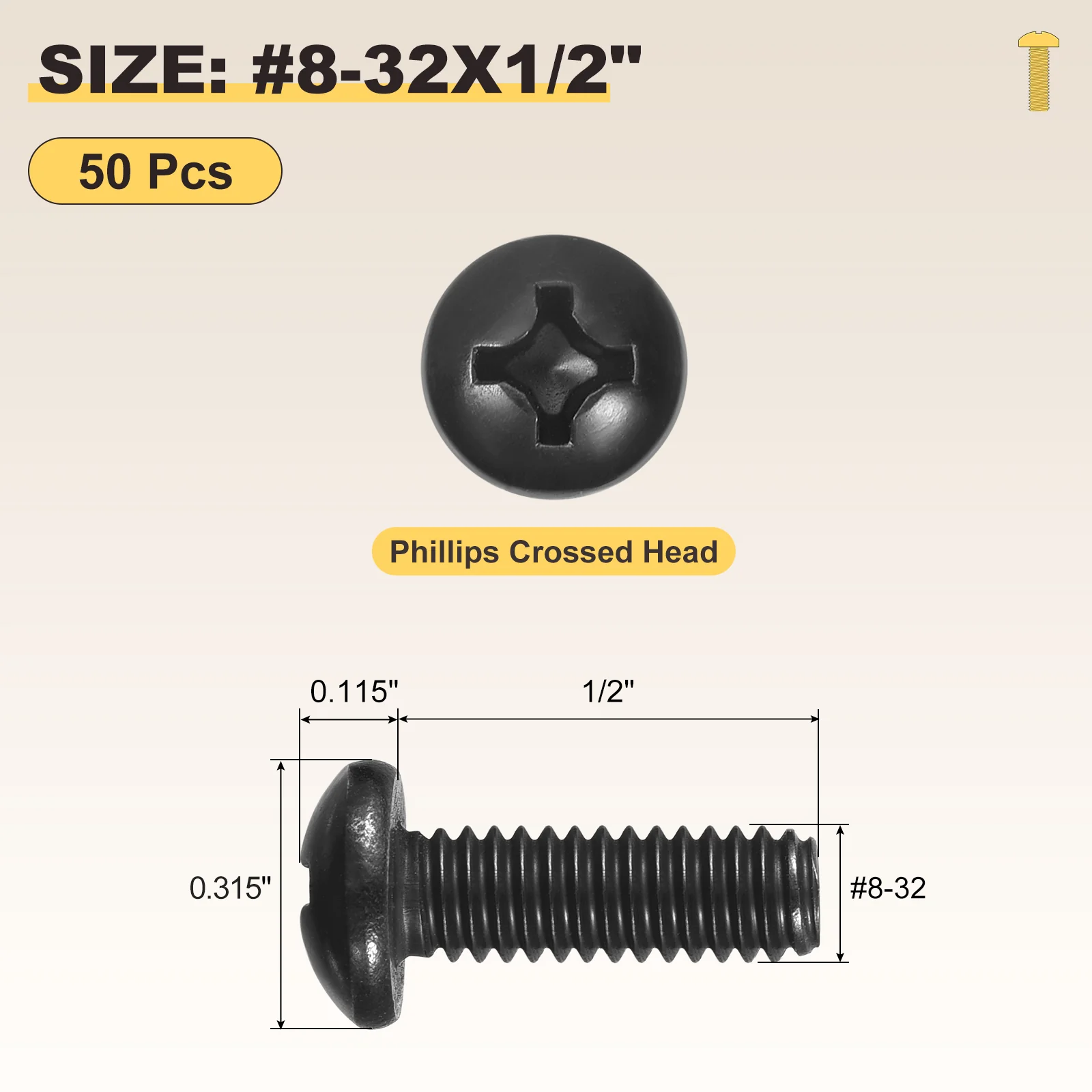 Phillips Pan Head Bolts #8-32x1/2" 50Pcs Stainless Steel for Door Window - Image 2