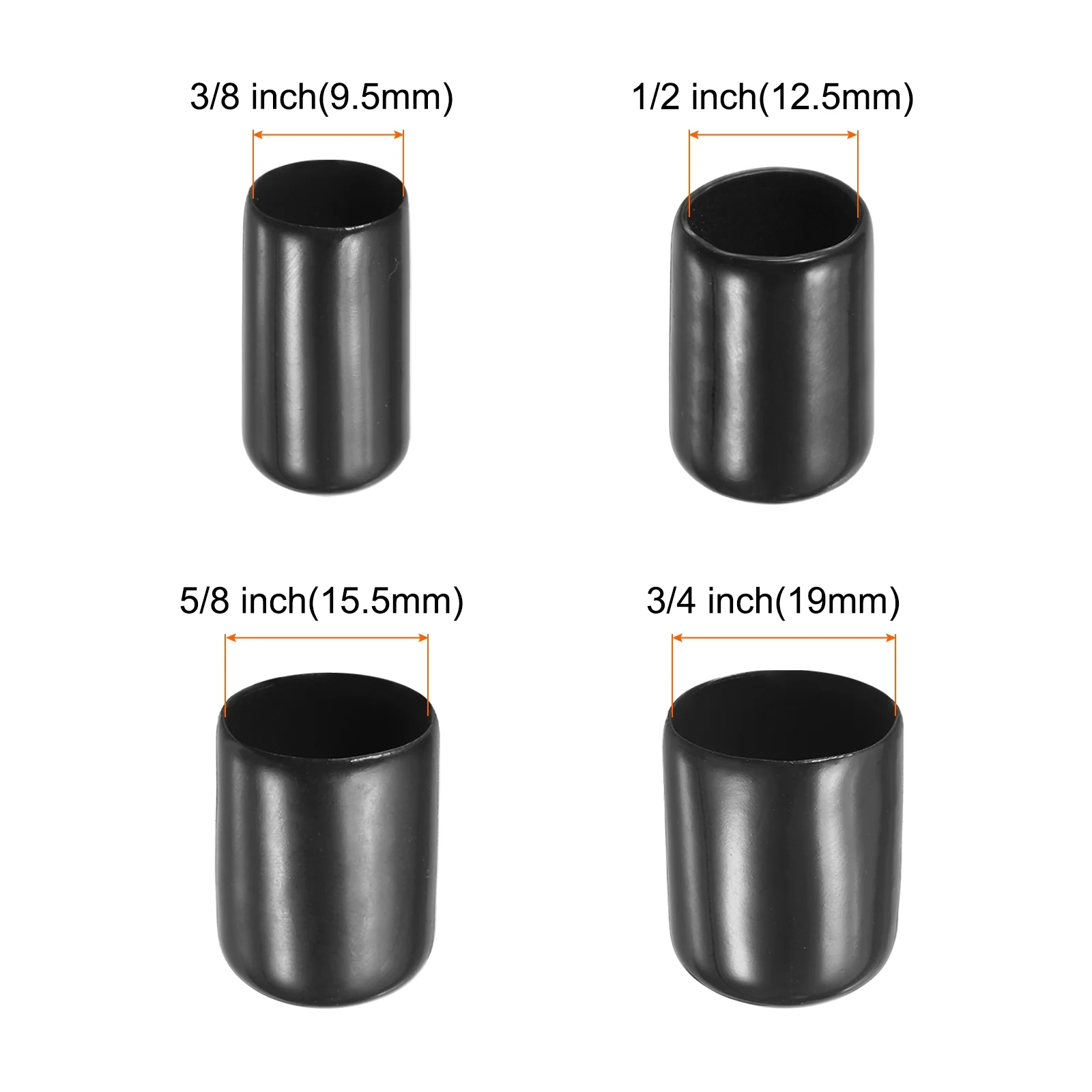 80pcs Round End Protective Caps 9.5mm 12.5mm 15.5mm 19mm Black - Image 3