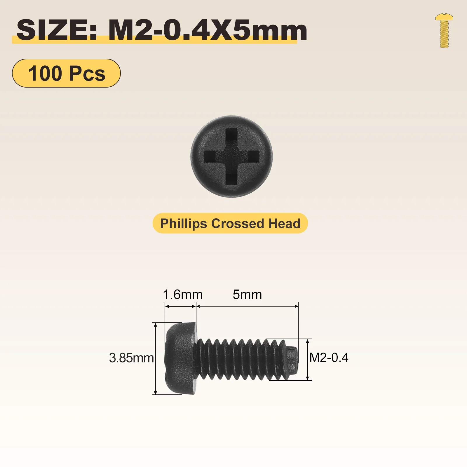 Phillips Pan Head Bolts M2-0.4x5 100Pcs Nylon Black for Door Window - Image 2