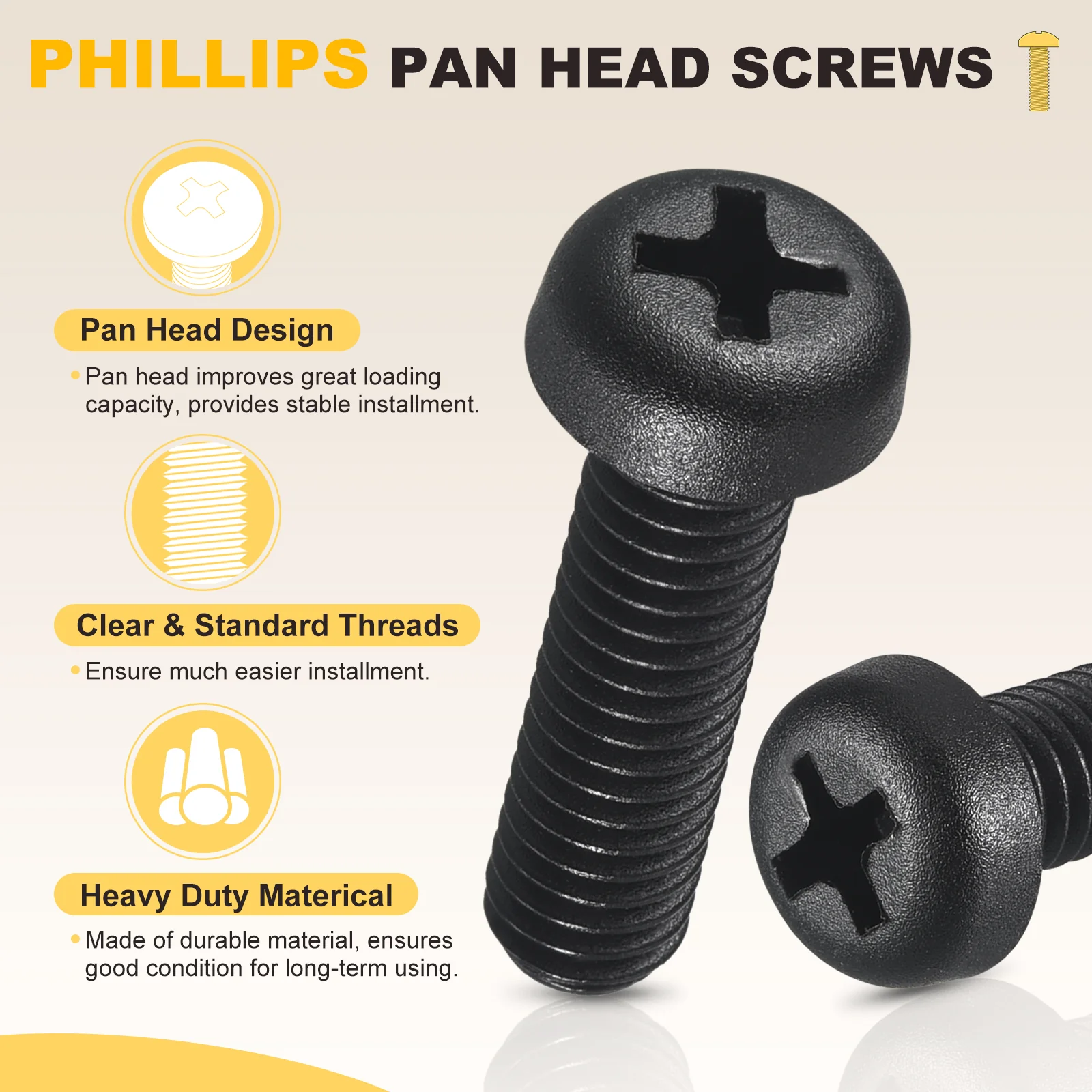 Phillips Pan Head Bolts M2-0.4x5 300Pcs Nylon Black for Door Window - Image 3