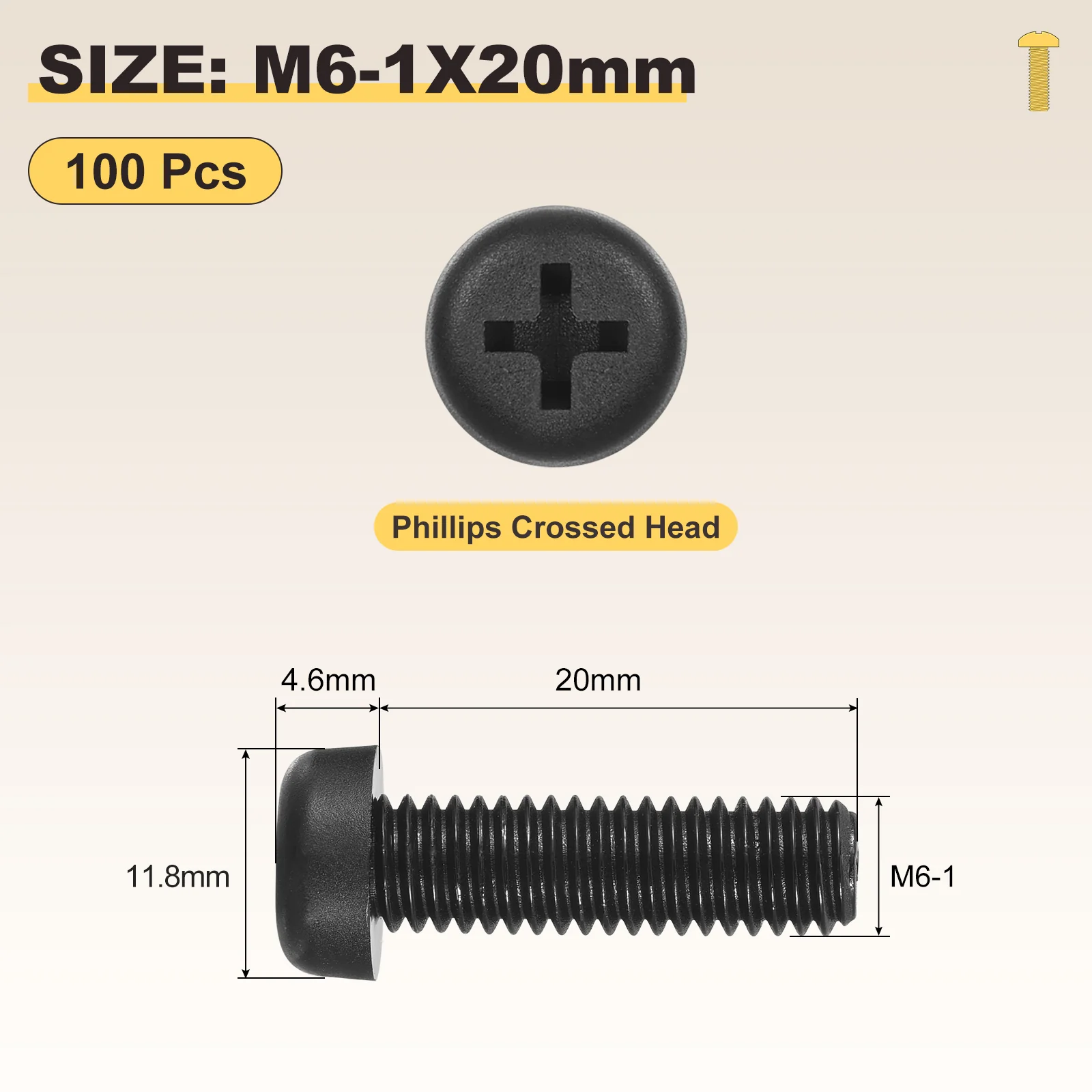Phillips Pan Head Bolts M4-0.7x15 100Pcs Nylon Black for Door Window - Image 2