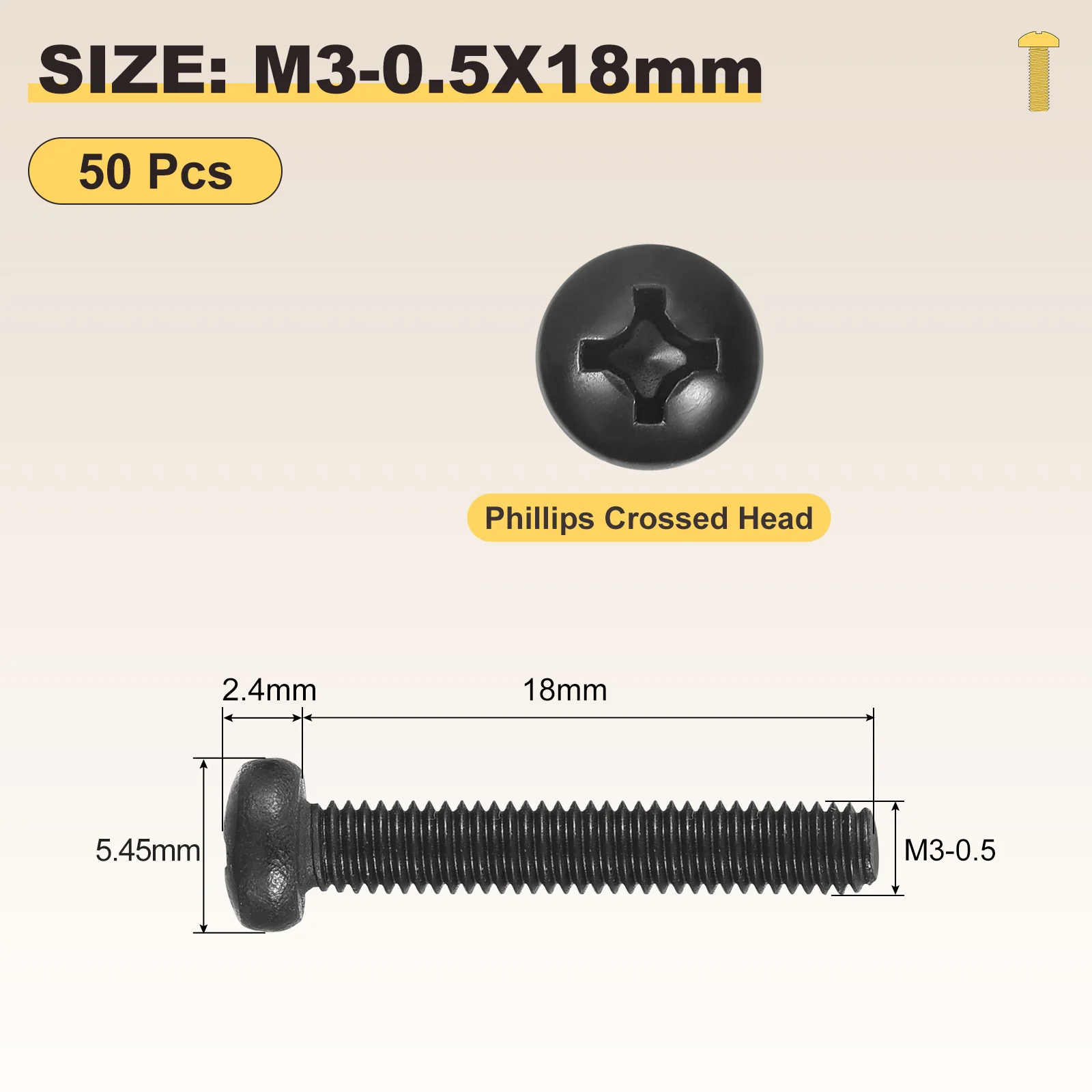 Phillips Pan Head Bolts M3-0.5x18 50Pcs Stainless Steel for Door Window - Image 2