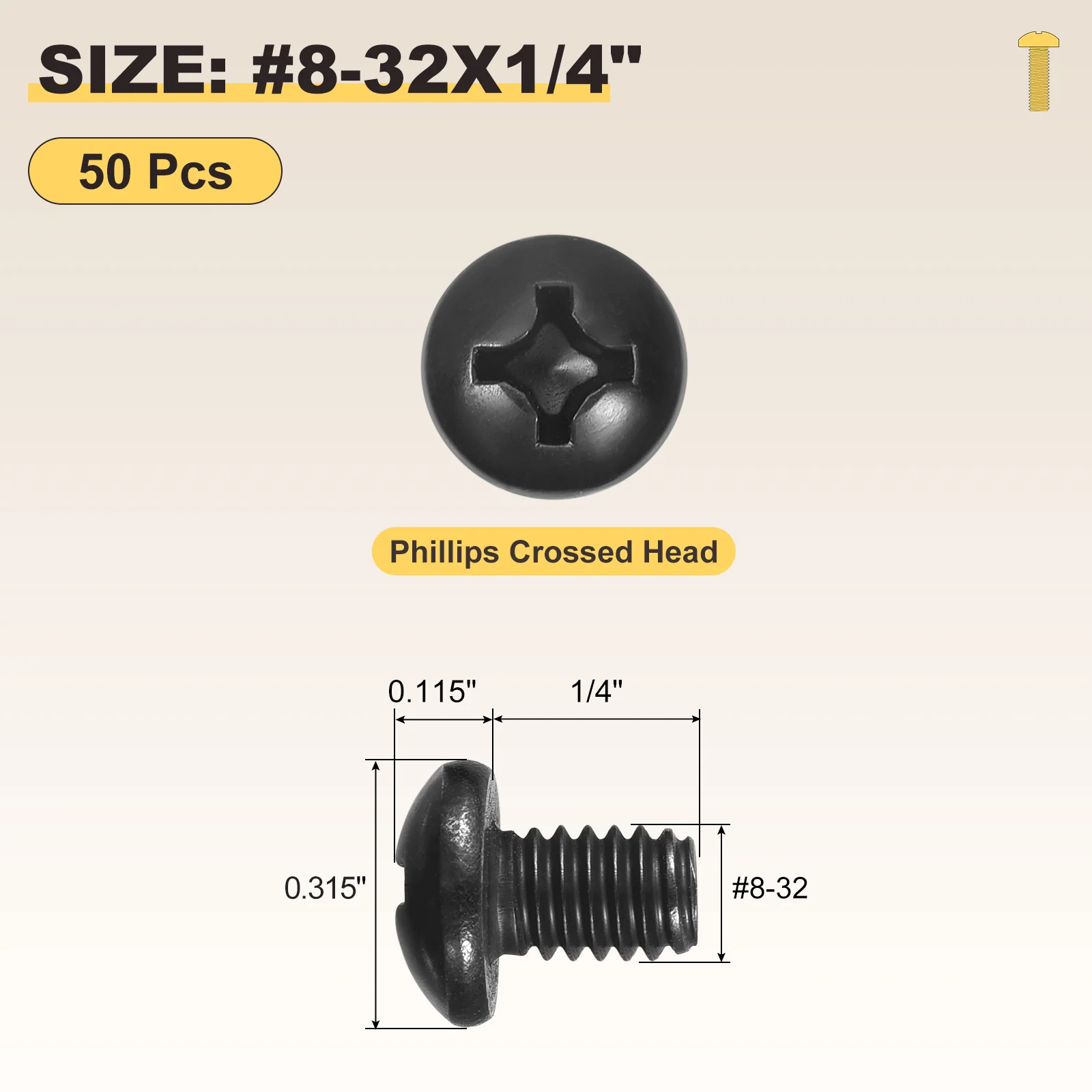 Phillips Pan Head Bolts #8-32x1/4" 50Pcs Stainless Steel for Door Window - Image 2