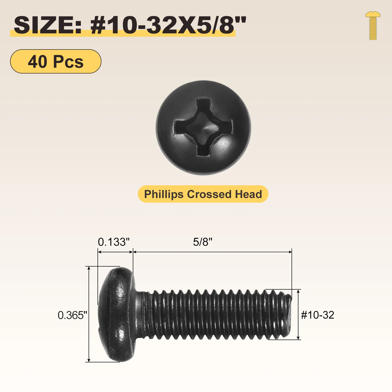 Phillips Pan Head Bolts #10-32x5/8" 40Pcs Stainless Steel for Door Window - Image 2