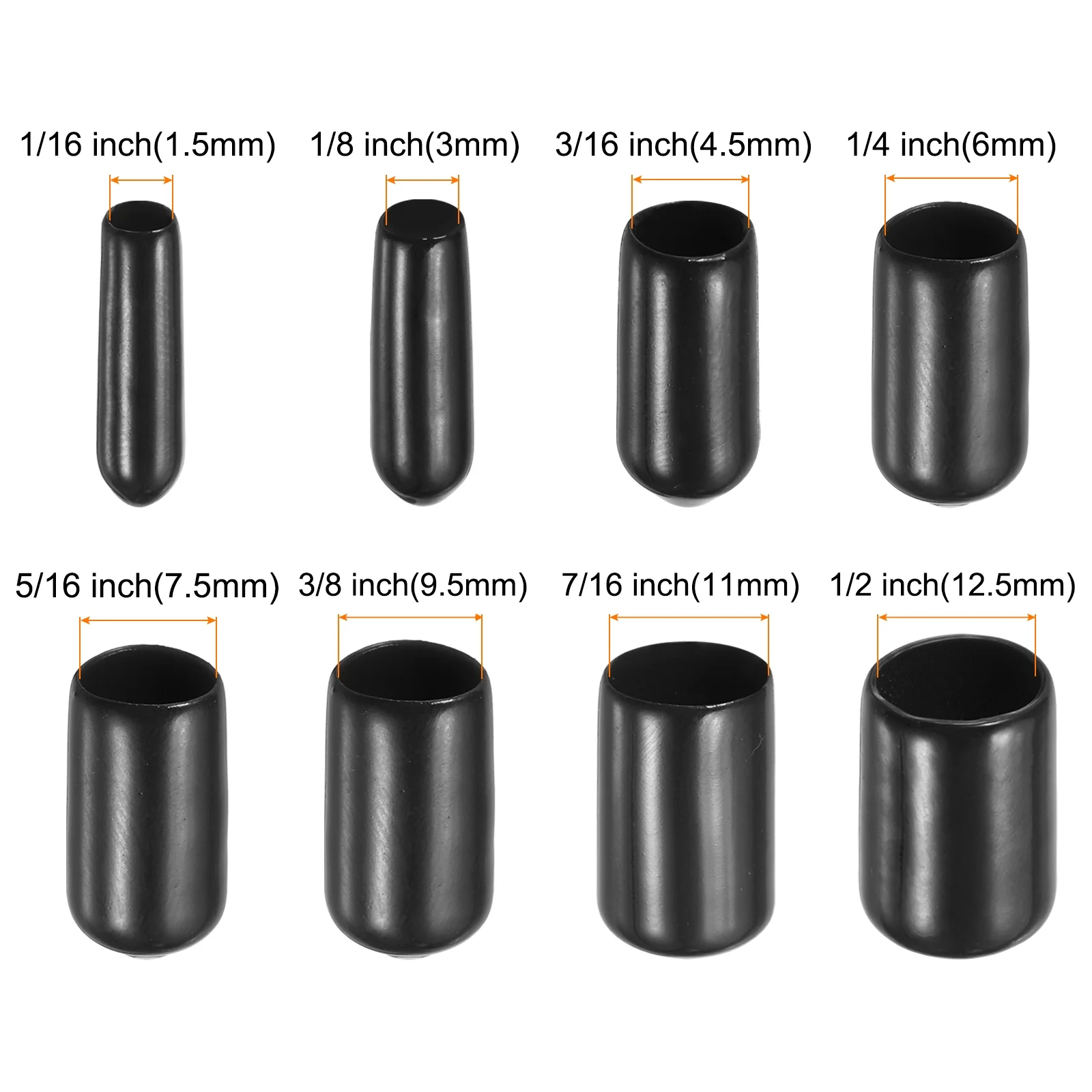80pcs Round End Protective Caps 1.5/3/4.5/6/7.5/9.5/11/12.5mm Black - Image 3