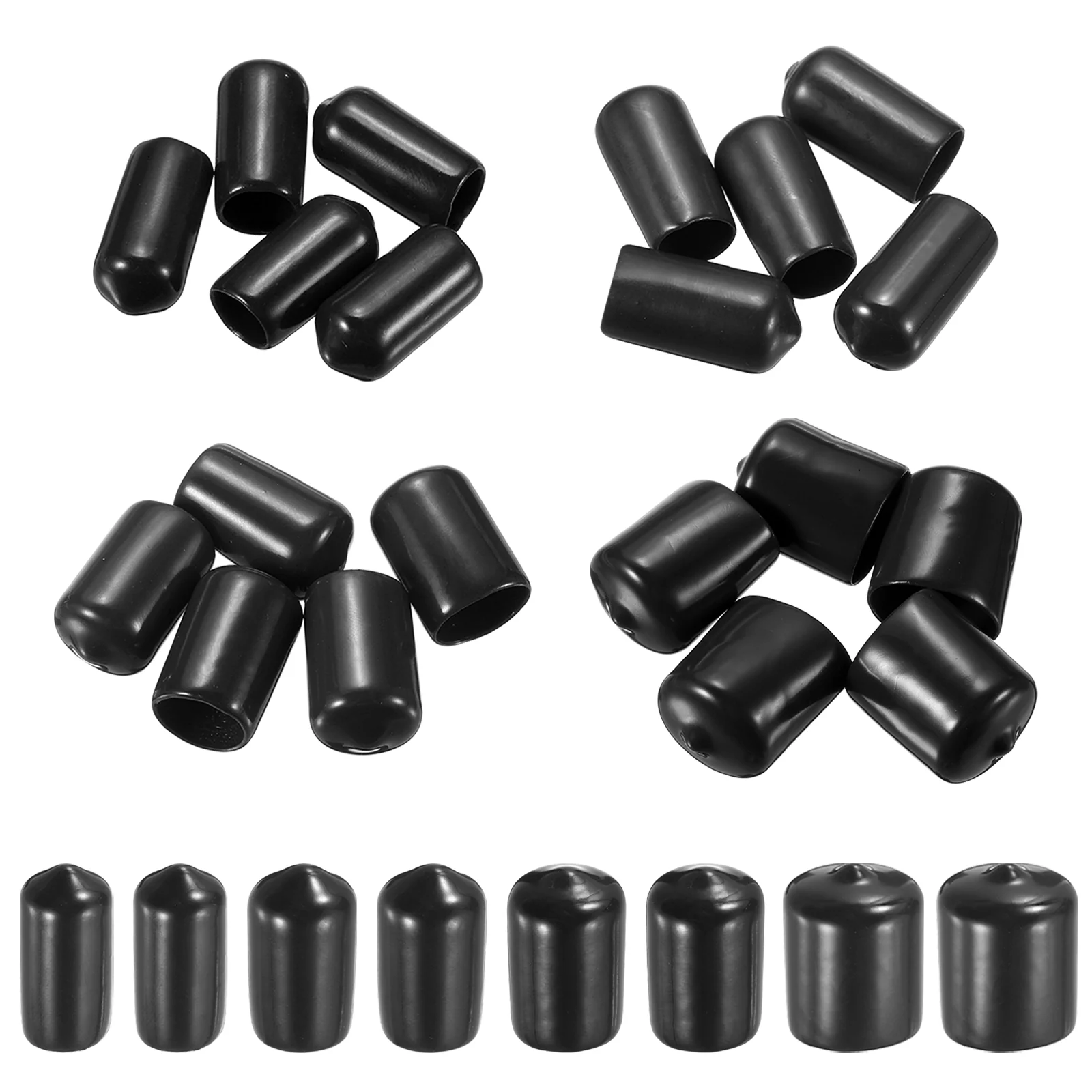 160pcs Round End Protective Caps 9.5mm 11mm 12.5mm 14mm Black
