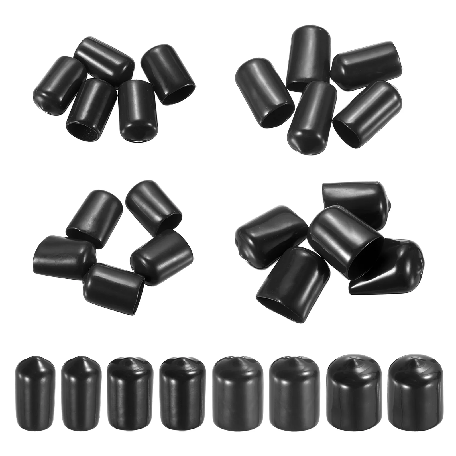 80pcs Round End Protective Caps 14mm 15.5mm 17mm 19mm Black