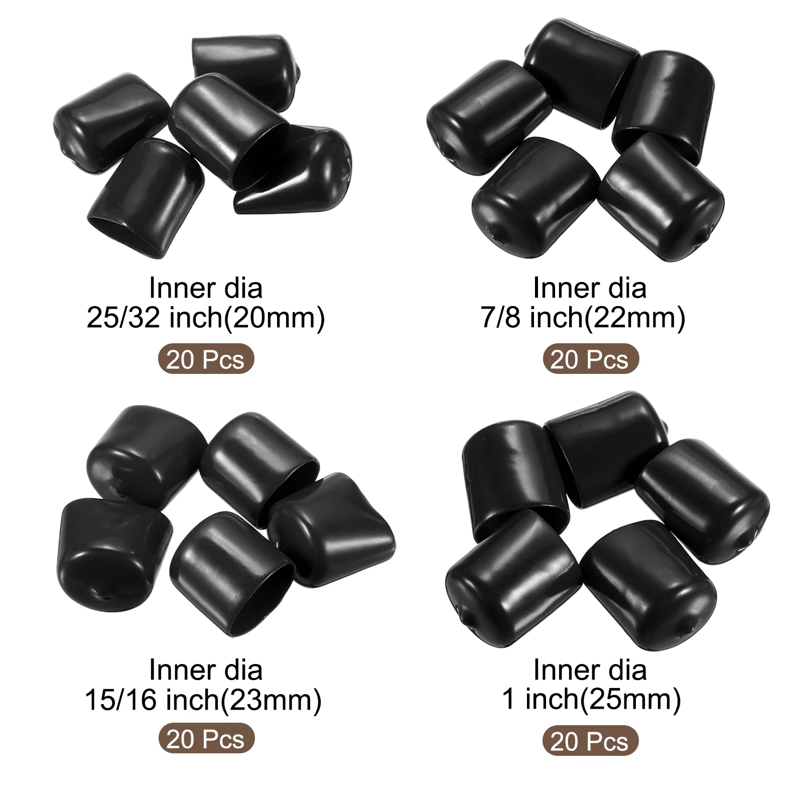 80pcs Round End Protective Caps 20mm 22mm 23mm 25mm Black - Image 2