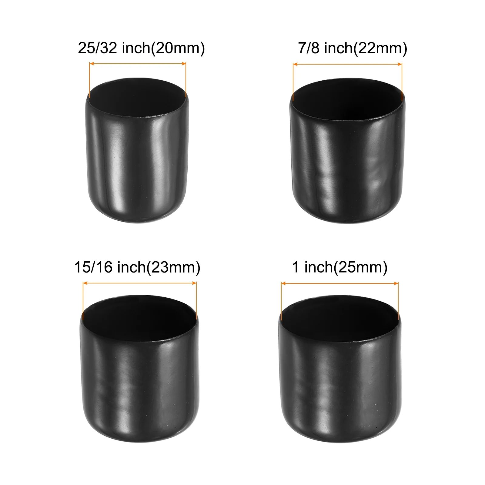 80pcs Round End Protective Caps 20mm 22mm 23mm 25mm Black - Image 3