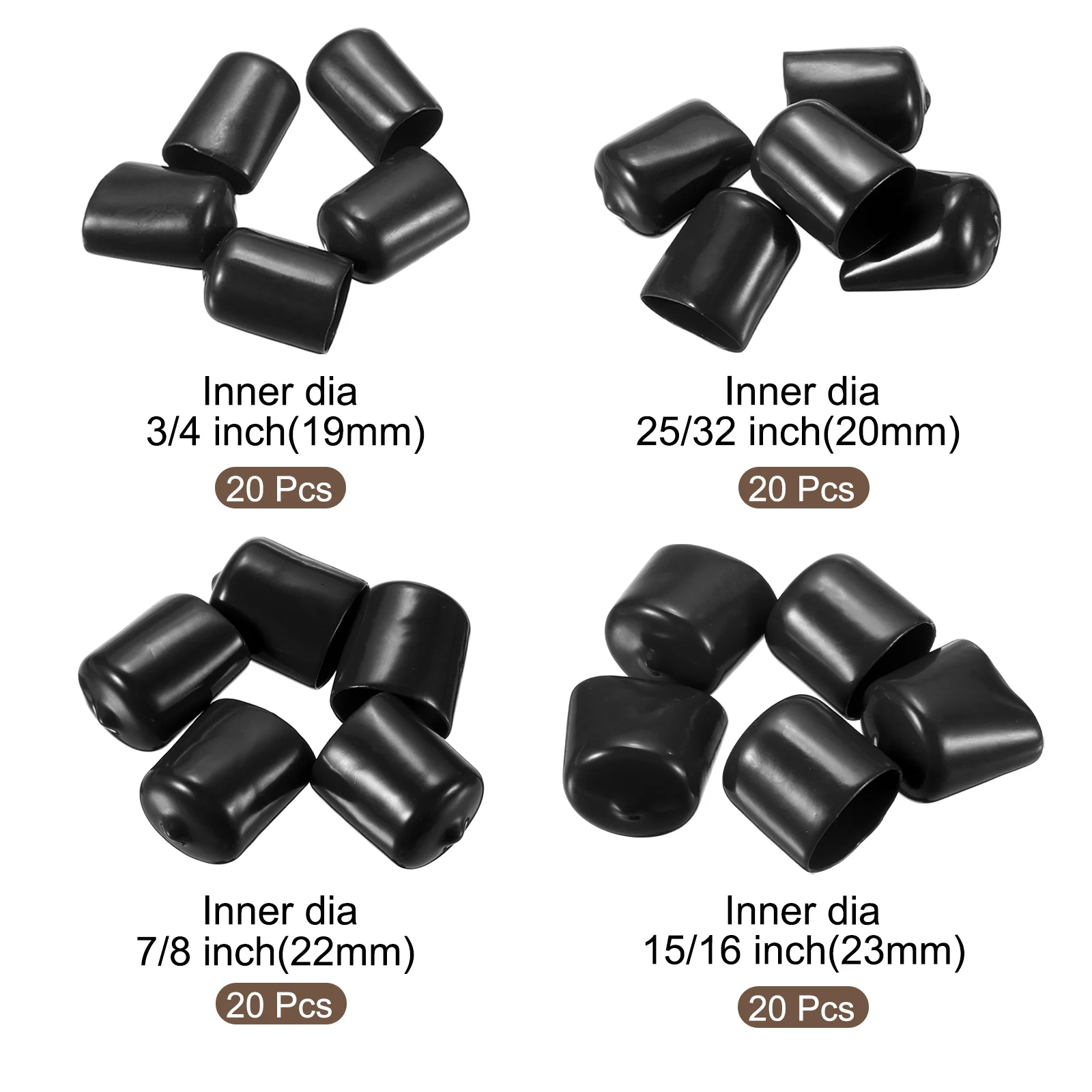 80pcs Round End Protective Caps 19mm 20mm 22mm 23mm Black - Image 2