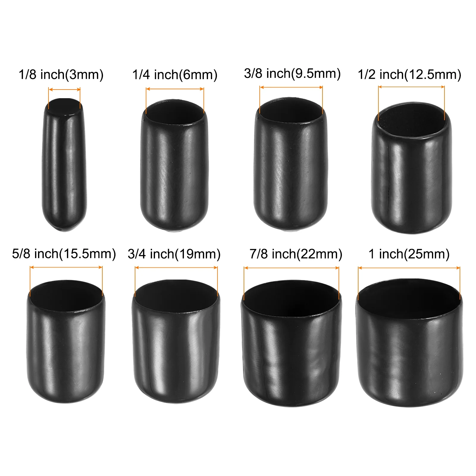 160pcs Round End Protective Caps 3/6/9.5/12.5/15.5/19/22/25mm Black - Image 3