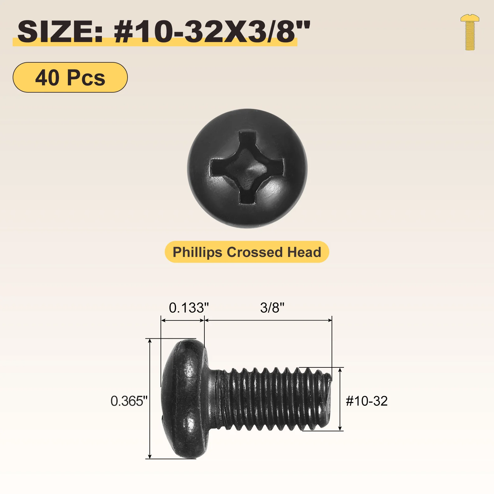 Phillips Pan Head Bolts #10-32x3/8" 40Pcs Stainless Steel for Door Window - Image 2