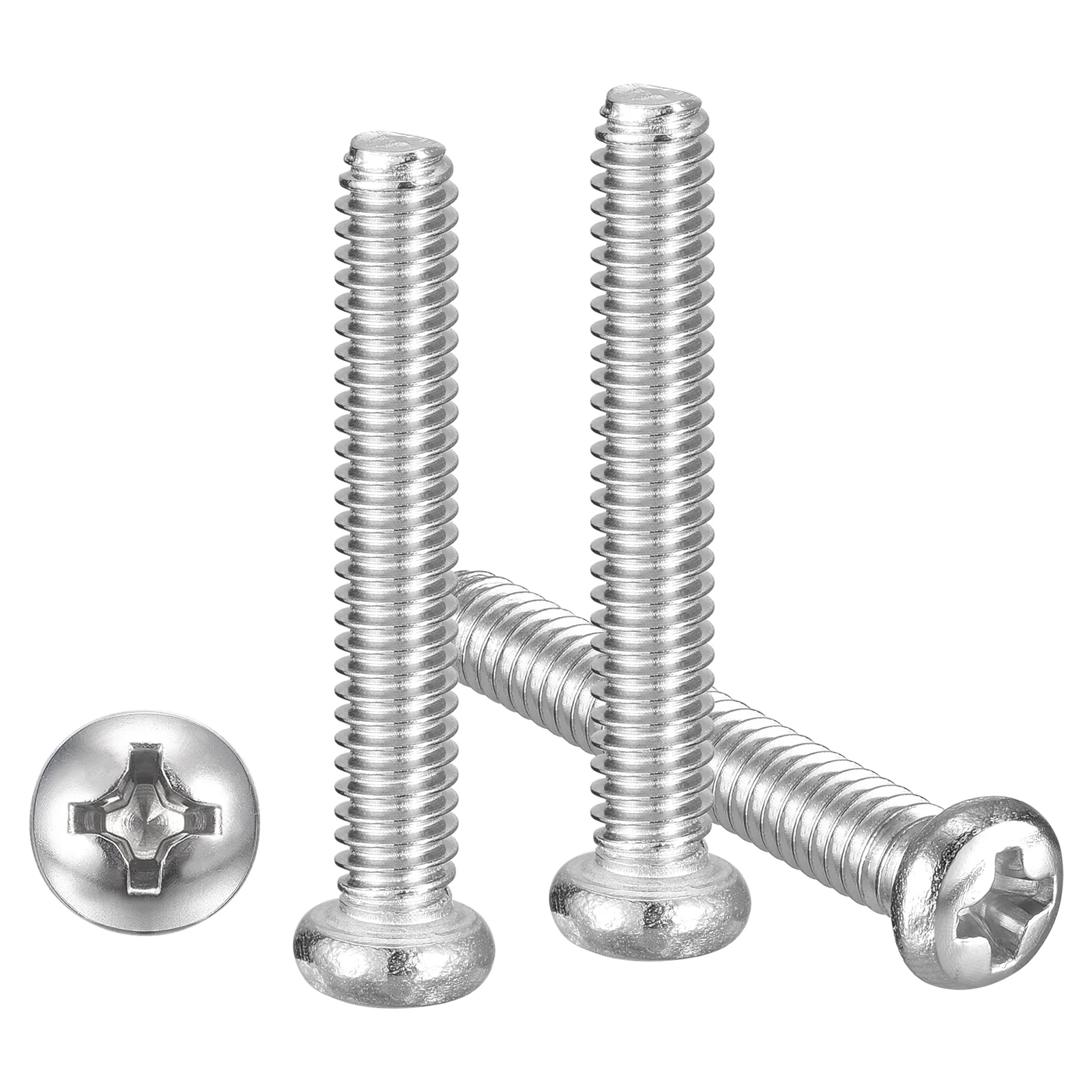 Cross Drive Pan Head Bolts 5/32"-32x1" 50Pcs Stainless Steel for DIY, Silver