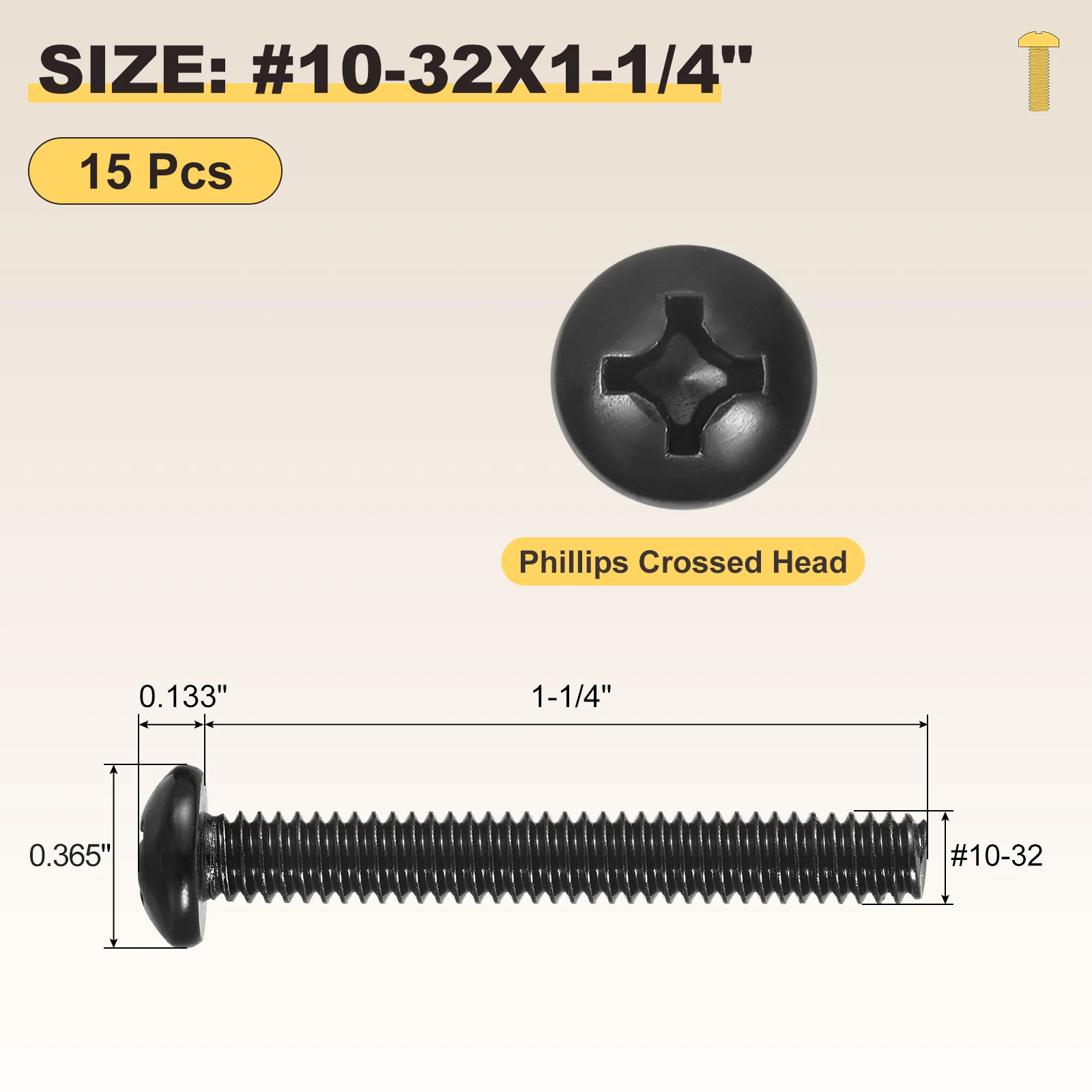 Phillips Pan Head Bolts #10-32x1-1/4" 15Pcs Carbon Steel for Door Window Black - Image 2