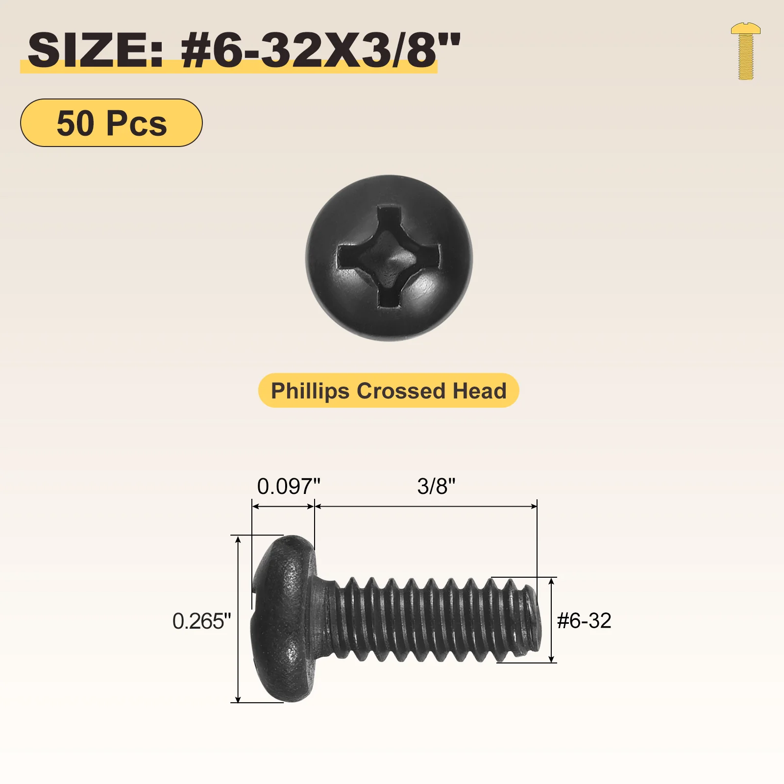 Phillips Pan Head Bolts #6-32x3/8" 50Pcs Stainless Steel for Door Window - Image 2