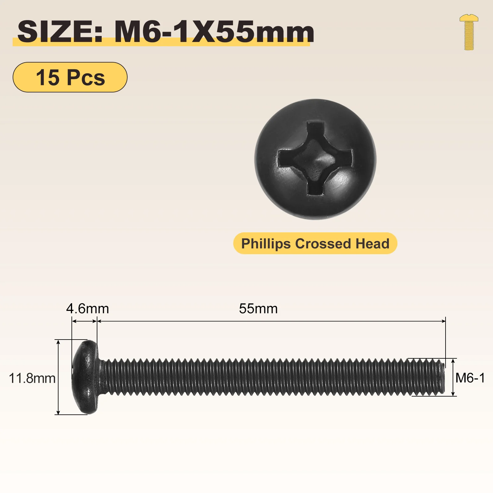 Phillips Pan Head Bolts M6-1x55 15Pcs Stainless Steel for Door Window - Image 2