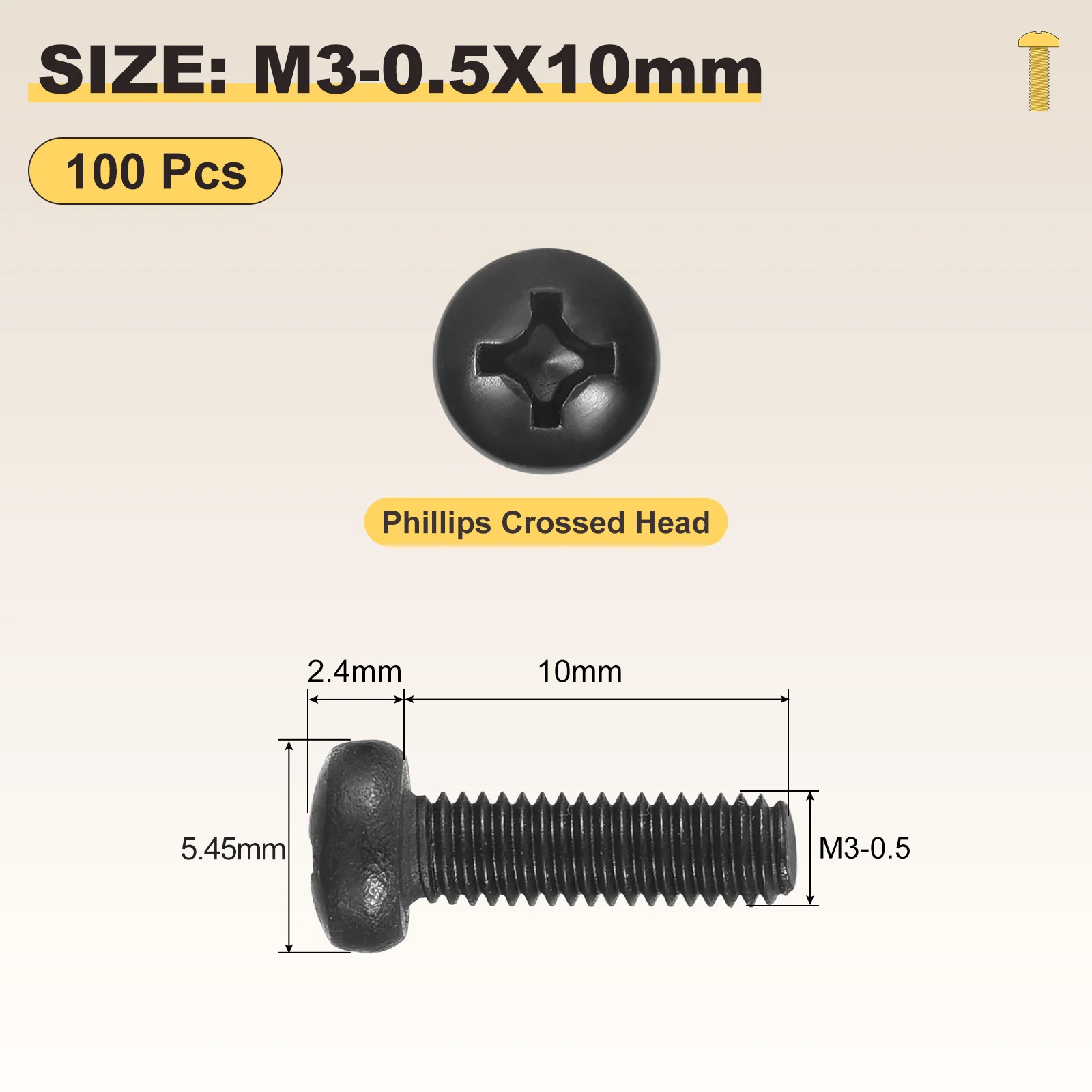 Phillips Pan Head Bolts M3-0.5x10 100Pcs Stainless Steel for Door Window - Image 2