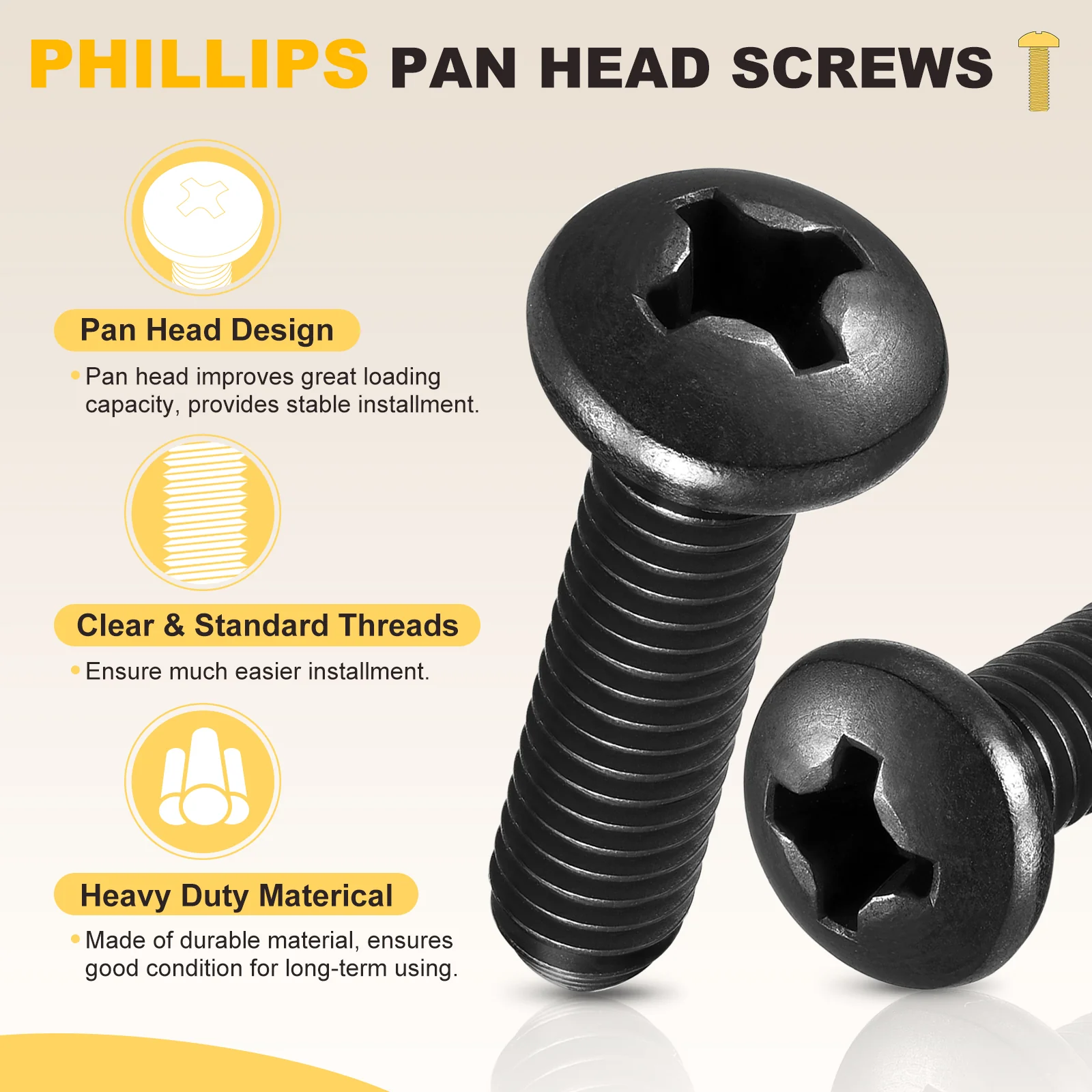 Phillips Pan Head Bolts #8-32x5/16" 50Pcs Carbon Steel for Door Window Black - Image 3
