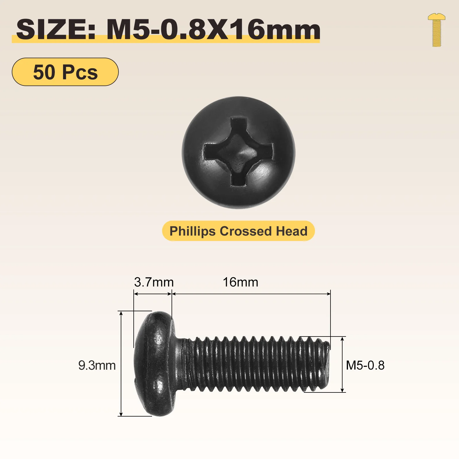 Phillips Pan Head Bolts M5-0.8x16 50Pcs Stainless Steel for Door Window - Image 2