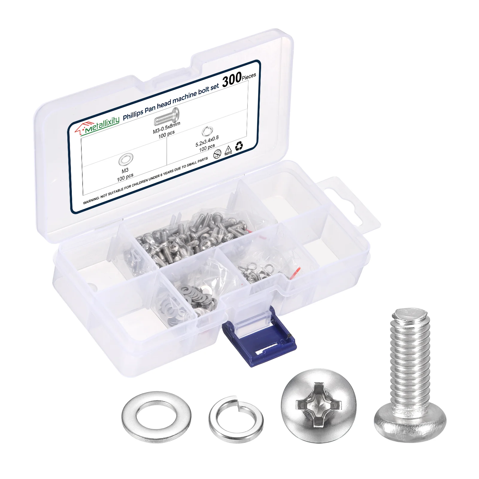 Cross Drive Pan Head Bolts M3-0.5x8 300Pcs Stainless Steel Washer for Window