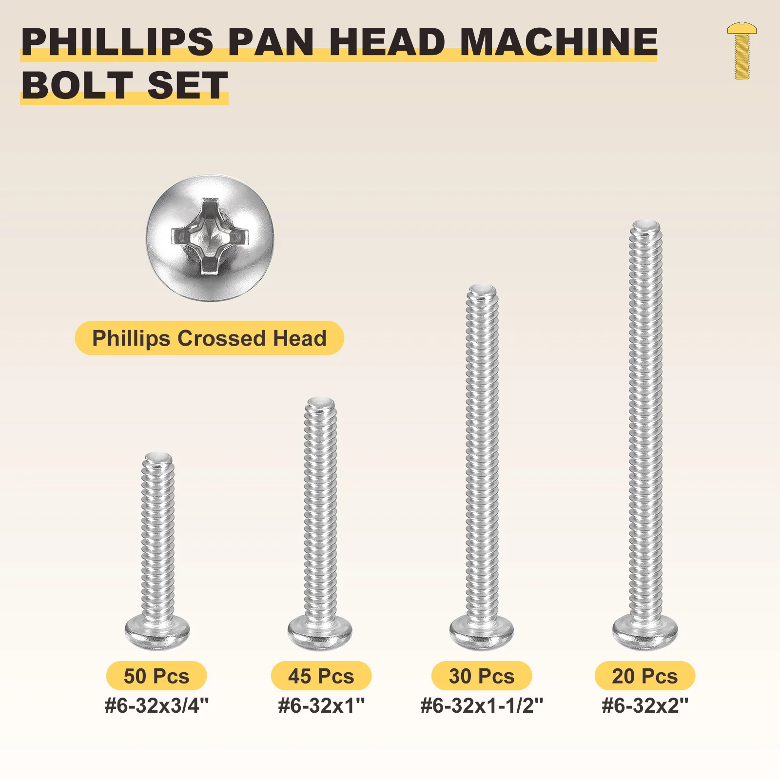 Phillips Pan Head Bolts Kit (#6-32) 145Pcs Stainless Steel - Image 2