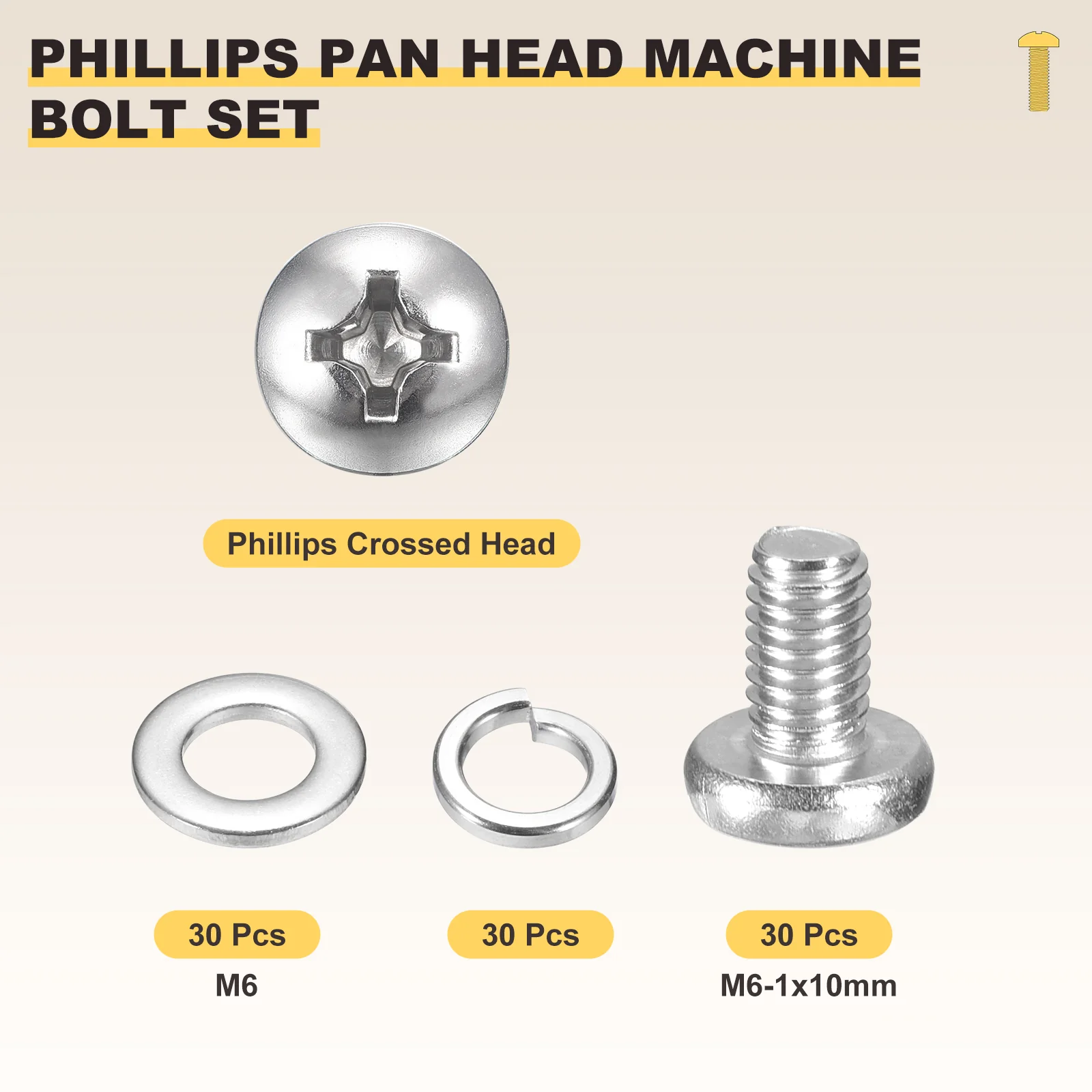 Cross Drive Pan Head Bolts M6-1x10 90Pcs Stainless Steel Washer for Window - Image 2