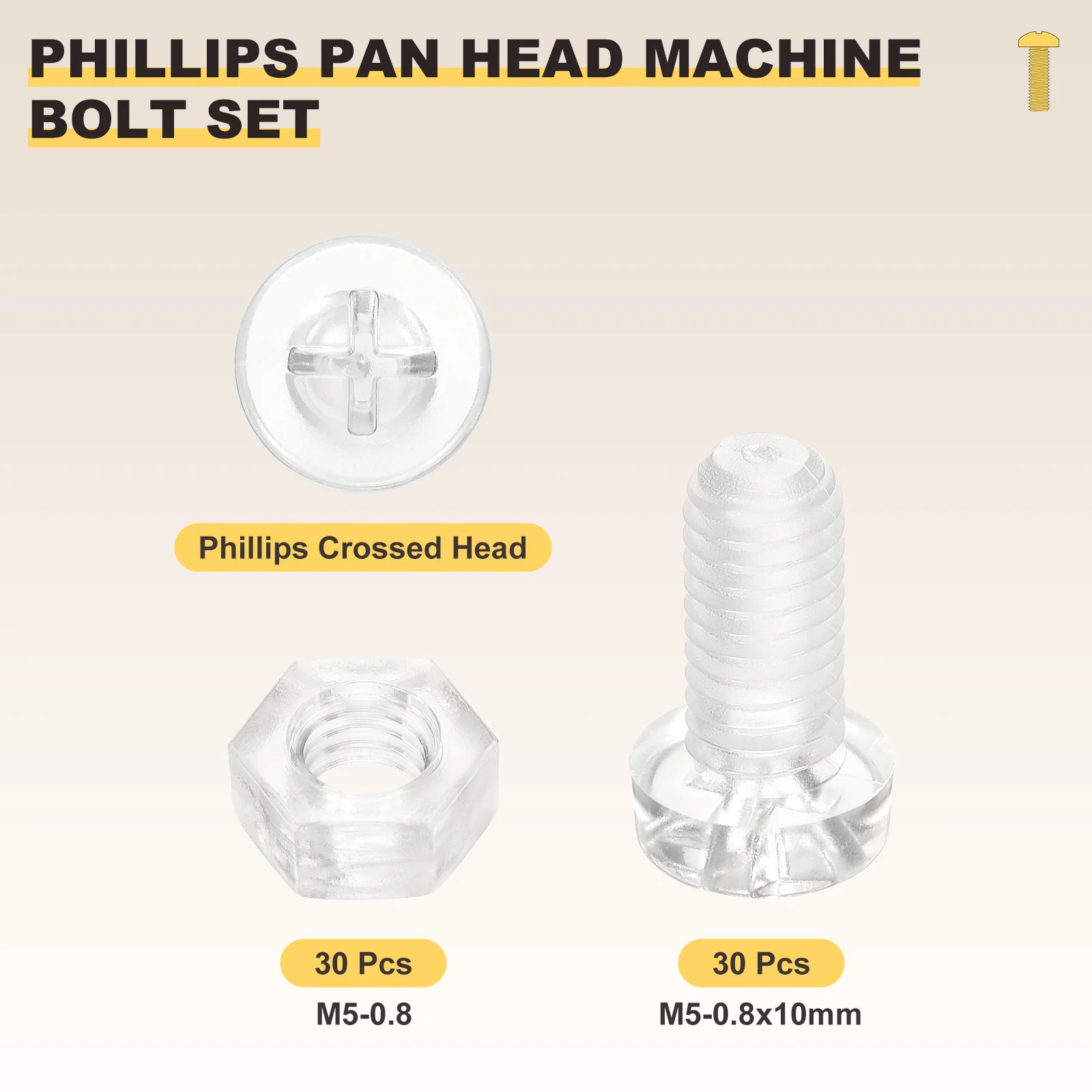 Phillips Pan Head Bolts Kit M5-0.8x10 60Pcs PC with Hex Nut for Door Window - Image 2