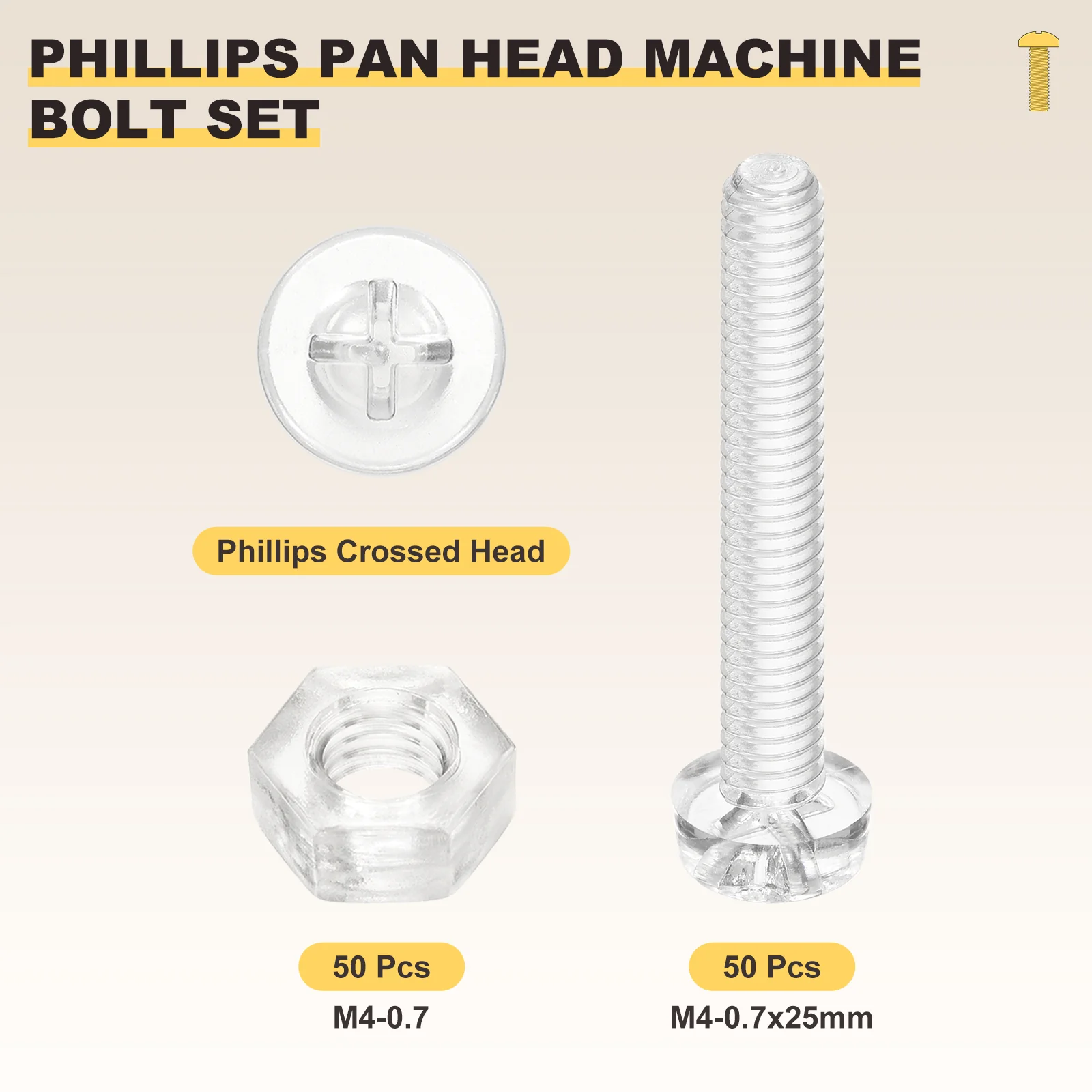 Phillips Pan Head Bolts Kit M4-0.7x25 100Pcs PC with Hex Nut for Door Window - Image 2