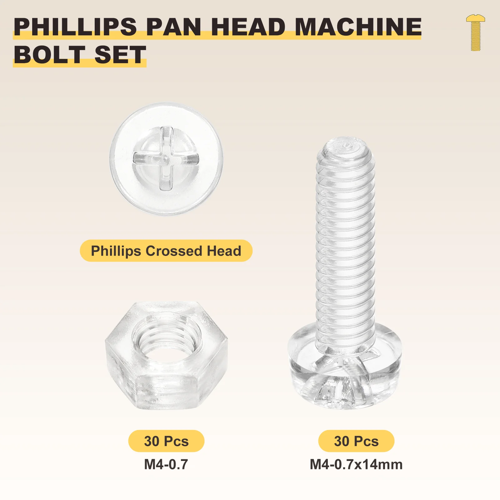 Phillips Pan Head Bolts Kit M4-0.7x14 60Pcs PC with Hex Nut for Door Window - Image 2