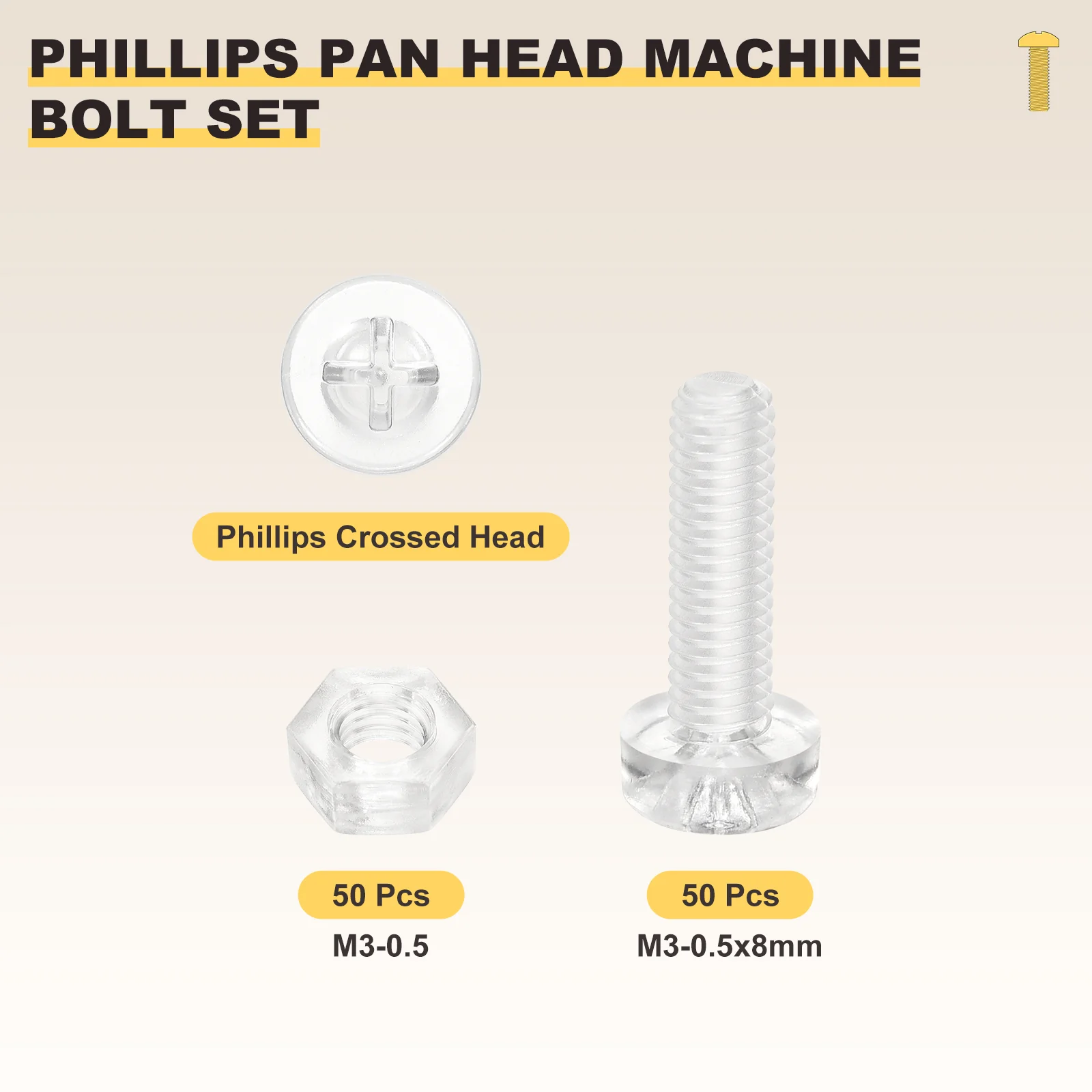 Phillips Pan Head Bolts Kit M3-0.5x8 100Pcs PC with Hex Nut for Door Window - Image 2
