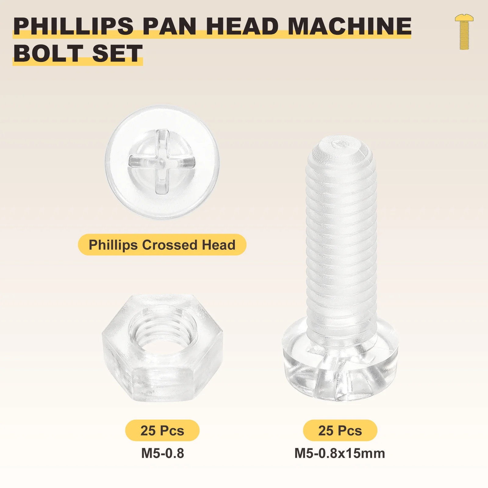 Phillips Pan Head Bolts Kit M5-0.8x15 50Pcs PC with Hex Nut for Door Window - Image 2