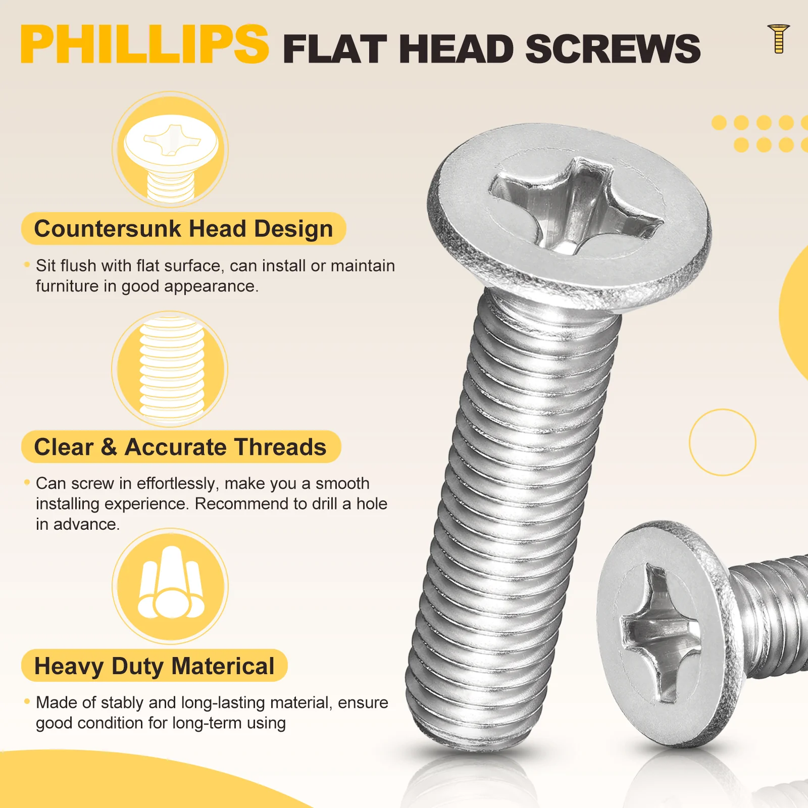 Countersunk Head Bolts 1/4"-20x1" 40Pcs Stainless Steel for Home Silver - Image 3