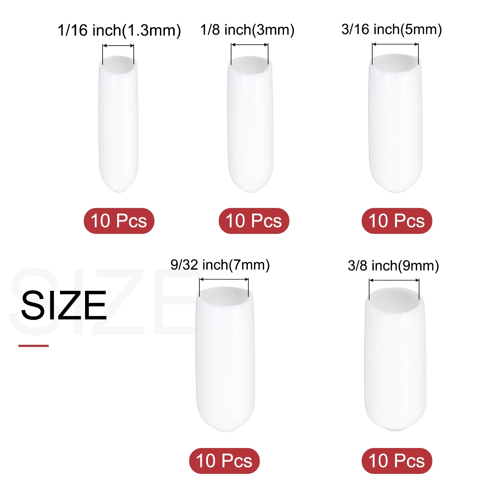 Uxcell 50pcs Rubber End Caps Protective Caps 1.3mm 3mm 5mm 7mm 9mm White - Image 2