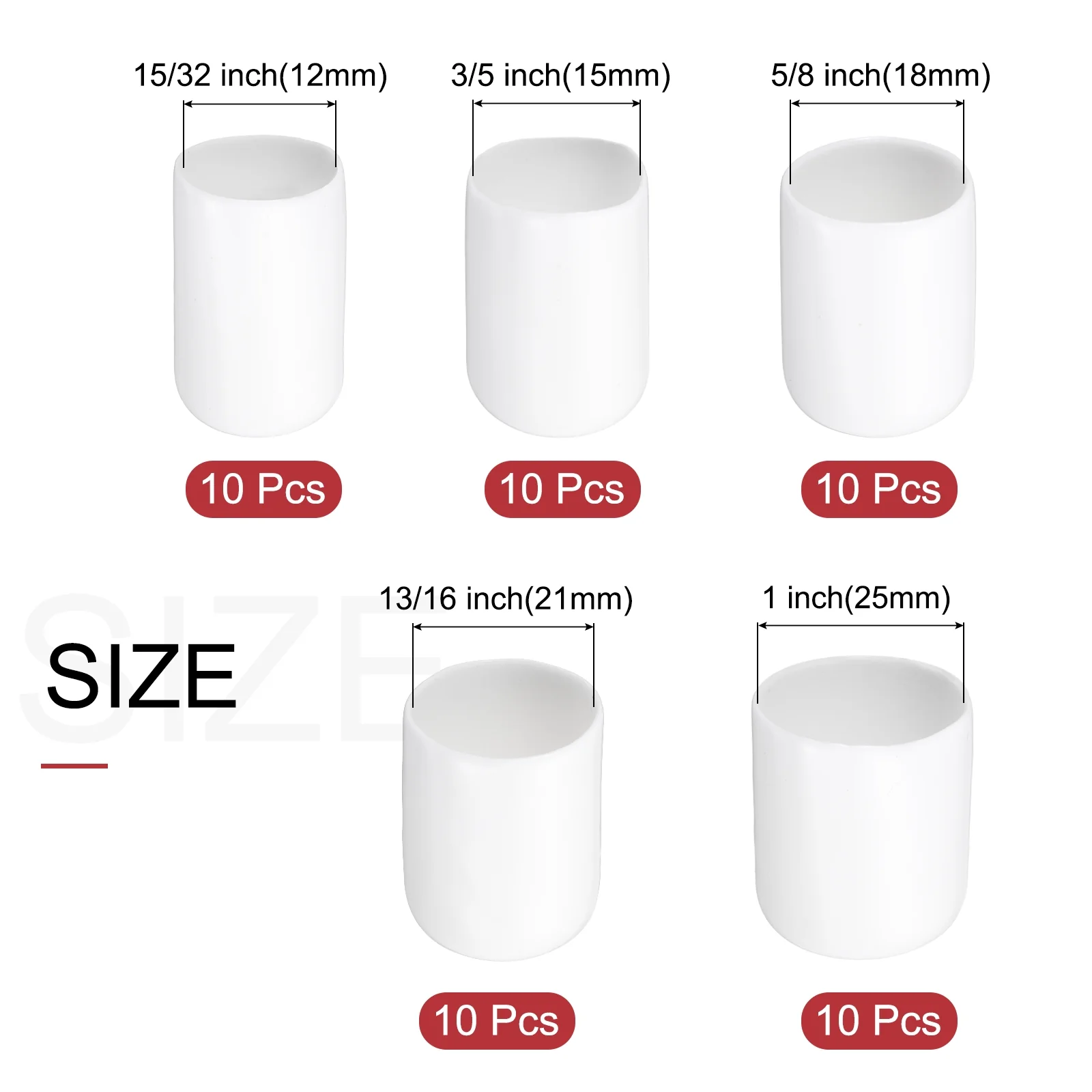 Uxcell 50pcs Rubber End Caps Protective Caps 12mm 15mm 18mm 21mm 24mm White - Image 2