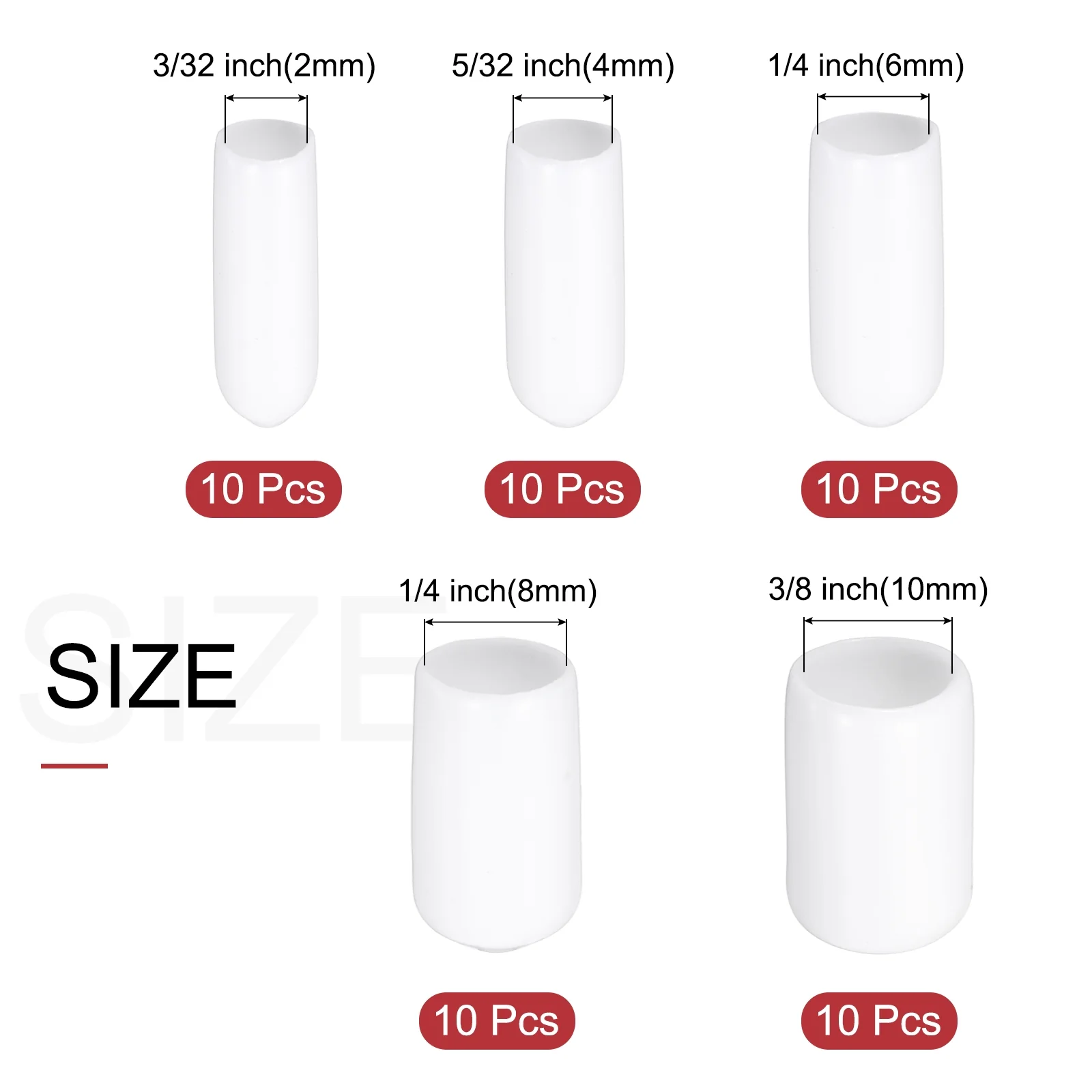 Uxcell 50pcs Rubber End Caps Protective Caps 2mm 4mm 6mm 8mm 10mm White - Image 2
