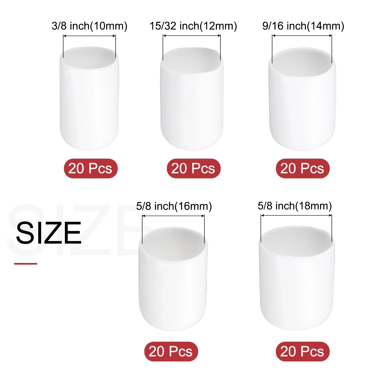 Uxcell 100Pcs Rubber End Caps Protective Caps 10mm 12mm 14mm 16mm 18mm White - Image 2