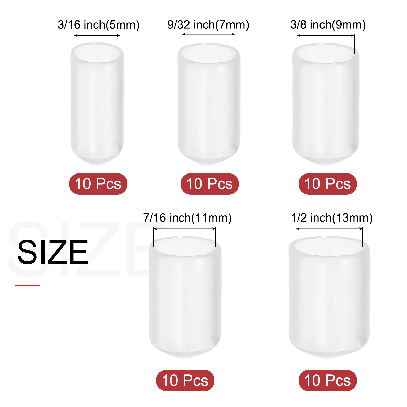 Uxcell 50pcs Round Rubber End Caps Protective Caps 5mm 7mm 9mm 11mm 13mm Clear - Image 2