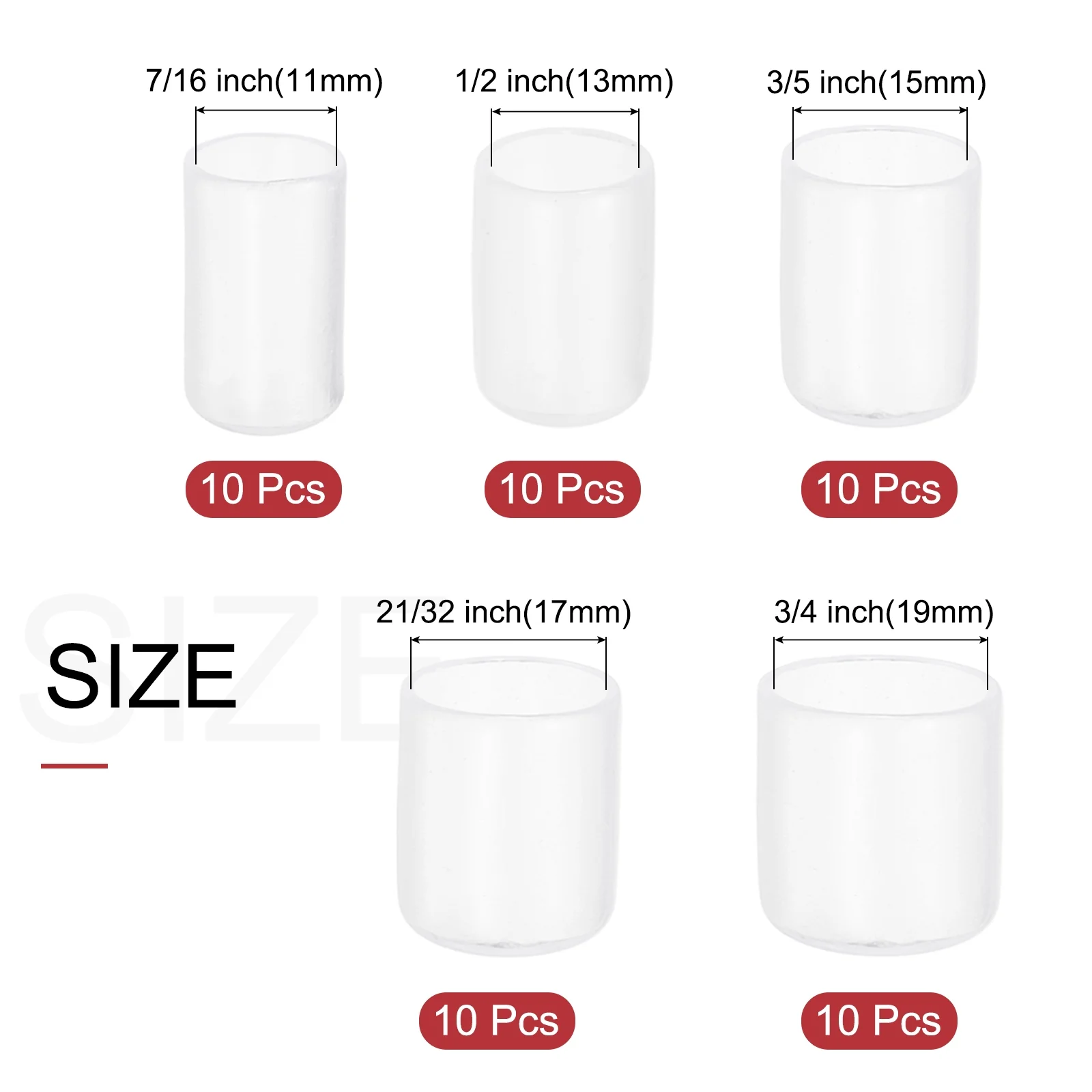 Uxcell 50pcs Round Rubber End Caps Protective Caps 11mm 13mm 15mm 17mm 19mm Clear - Image 2