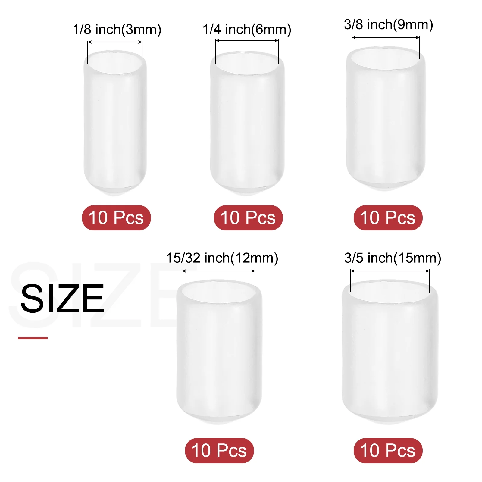 Uxcell 50pcs Round Rubber End Caps Protective Caps 3mm 6mm 9mm 12mm 15mm Clear - Image 2