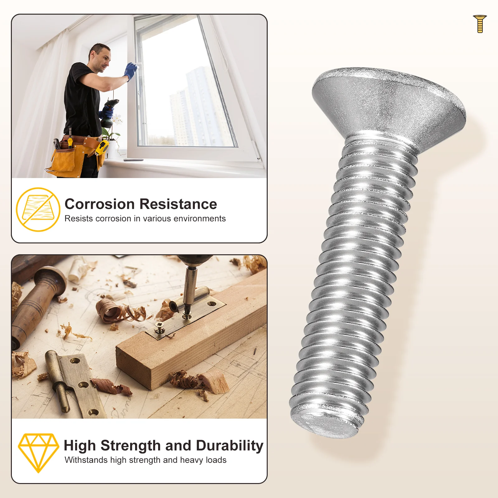Countersunk Head Bolts #4-40x1-7/8" 100Pcs Stainless Steel for Home Silver - Image 4