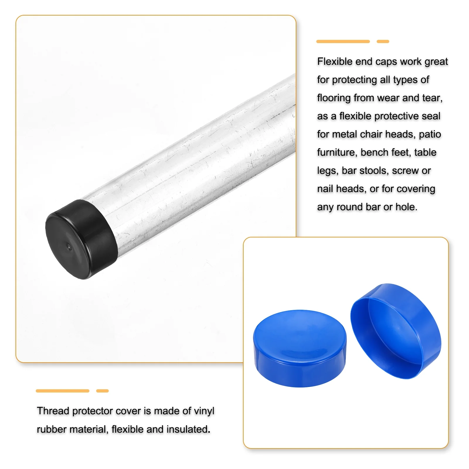 Uxcell 4pcs Rubber End Caps 170mm(6 11/16")End Cap Screw Thread Protectors Blue - Image 3