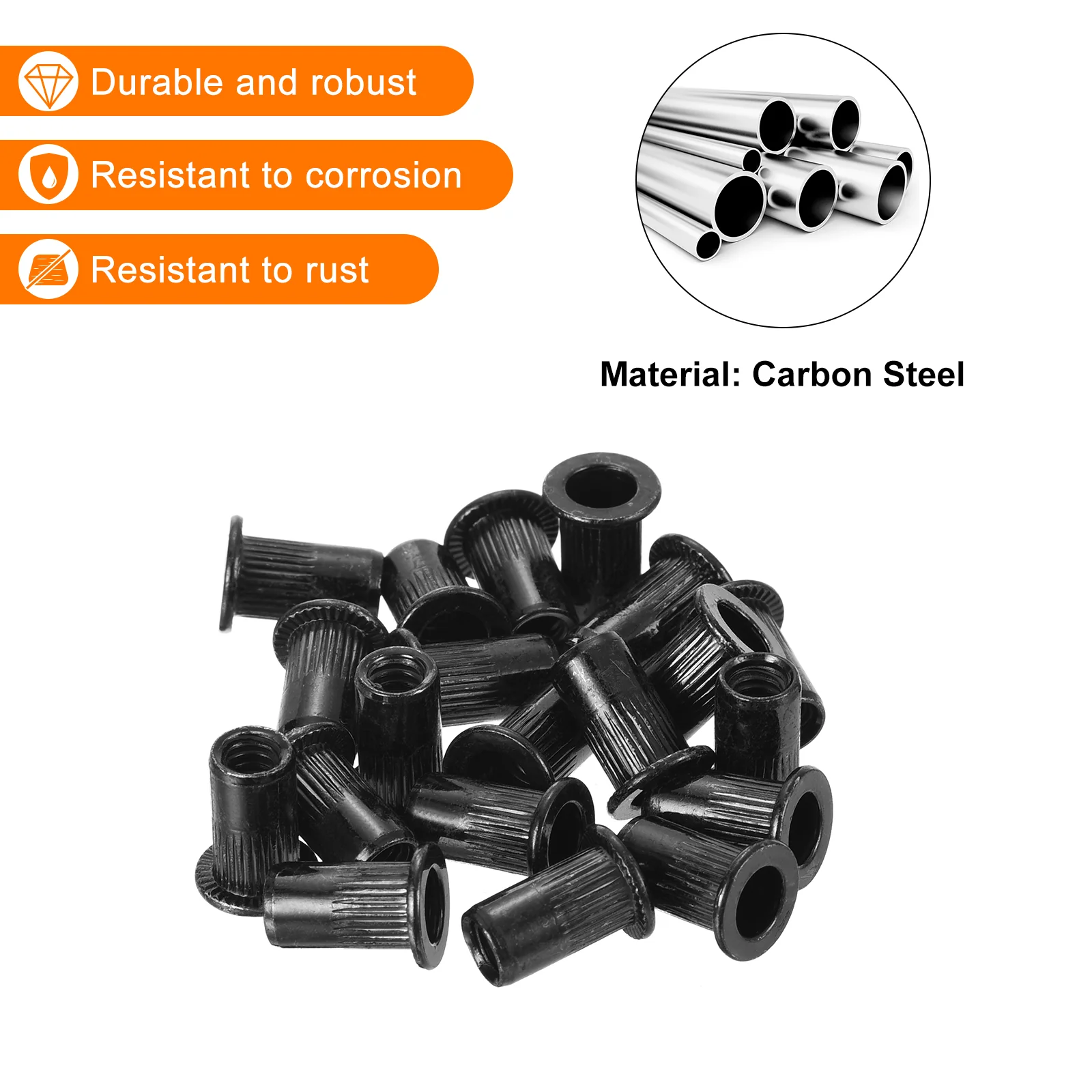 Uxcell 20Pcs Rivet Nuts Flat Head, #10-24 Carbon Steel Thread - Image 14
