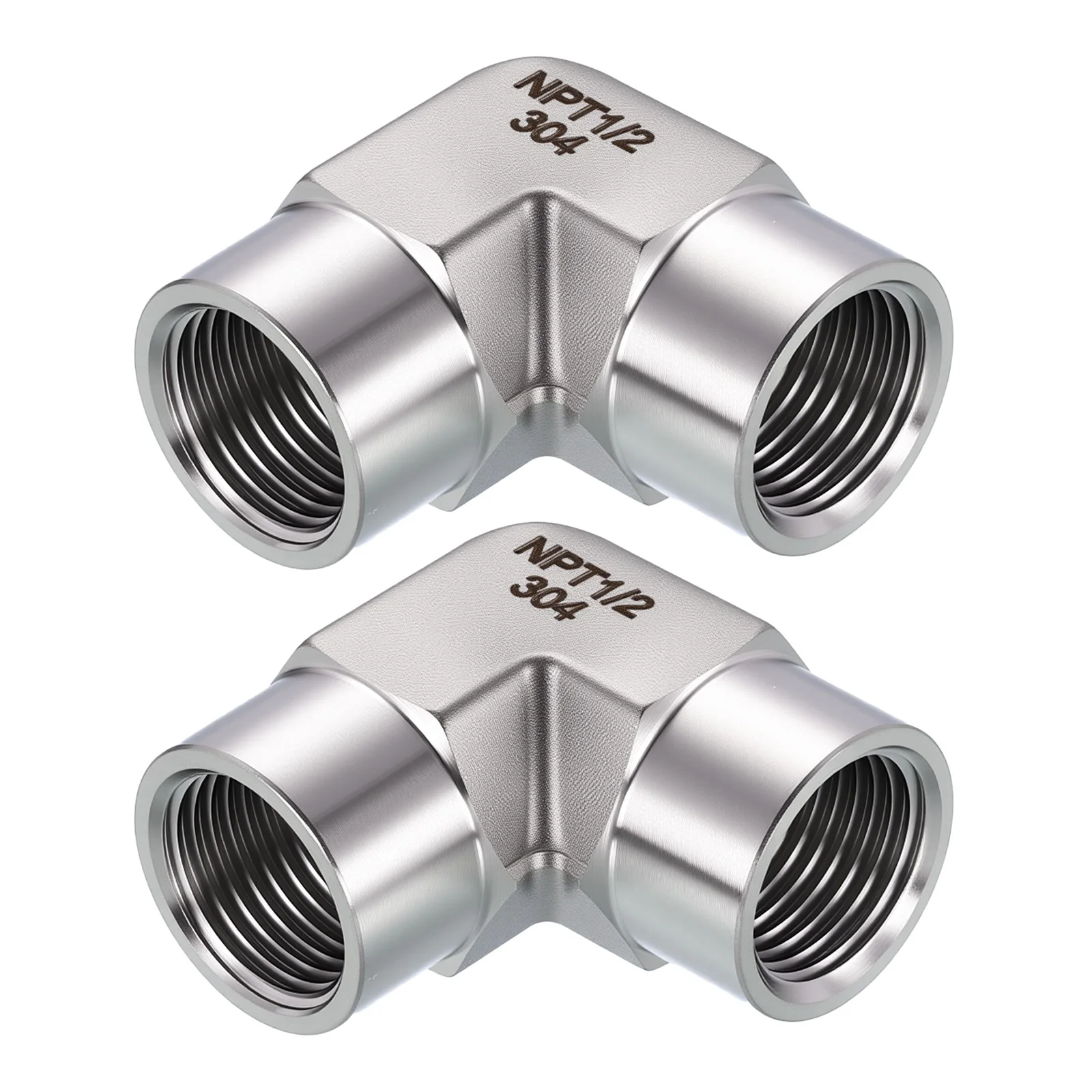 Packs of 2, 90° 1/2" Female NPT to 1/2" FNPT Solid 304 Stainless Barstock Elbow
