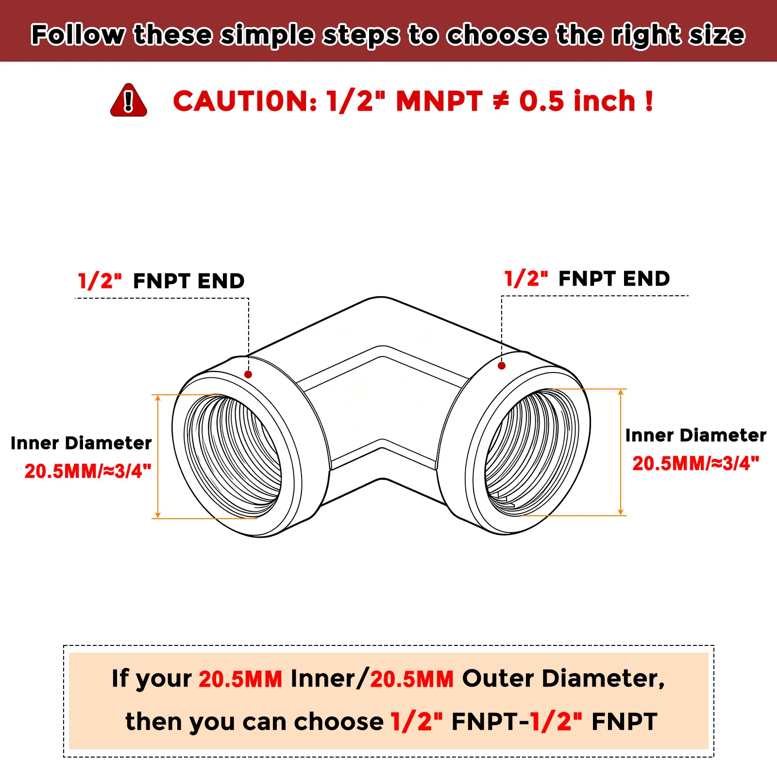 Packs of 2, 90° 1/2" Female NPT to 1/2" FNPT Solid 304 Stainless Barstock Elbow - Image 2