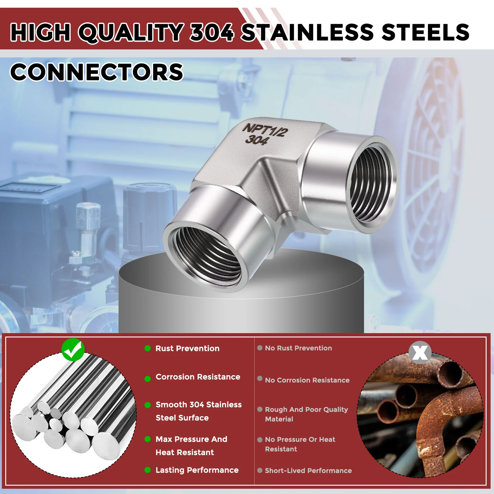 Packs of 2, 90° 1/2" Female NPT to 1/2" FNPT Solid 304 Stainless Barstock Elbow - Image 5