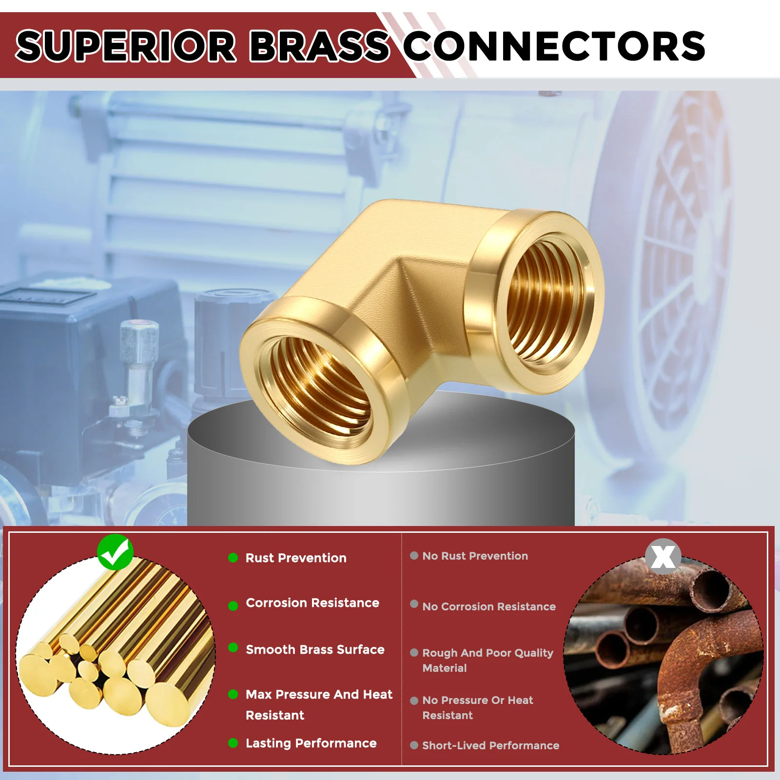 Pack of 2, 90 Degree 3/8" NPT FeMale to 3/8" NPT FeMale Solid Brass Hose Fitting - Image 5