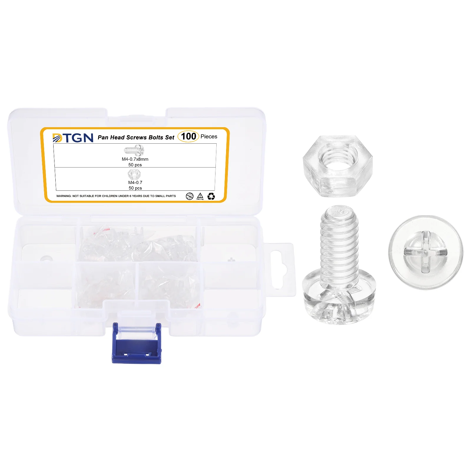 M4-0.7x8 Pan Head Bolts Nuts Kit - 100pcs - PC - for Machinery