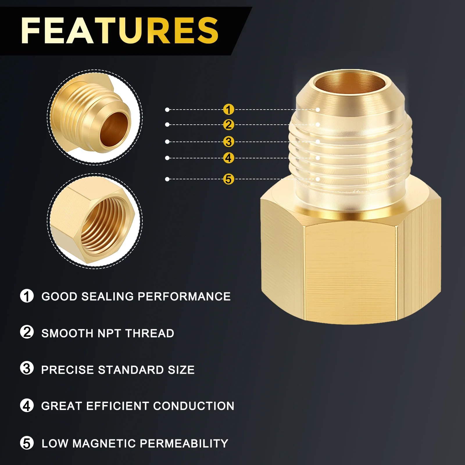 3PCS 1/2" FeMale NPT x 1/2" Male Flare Thread Brass Hex Extension Adapter - Image 4