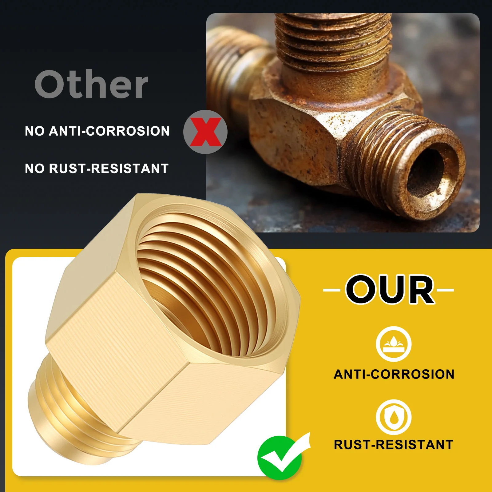 3PCS 1/2" FeMale NPT x 1/2" Male Flare Thread Brass Hex Extension Adapter - Image 6